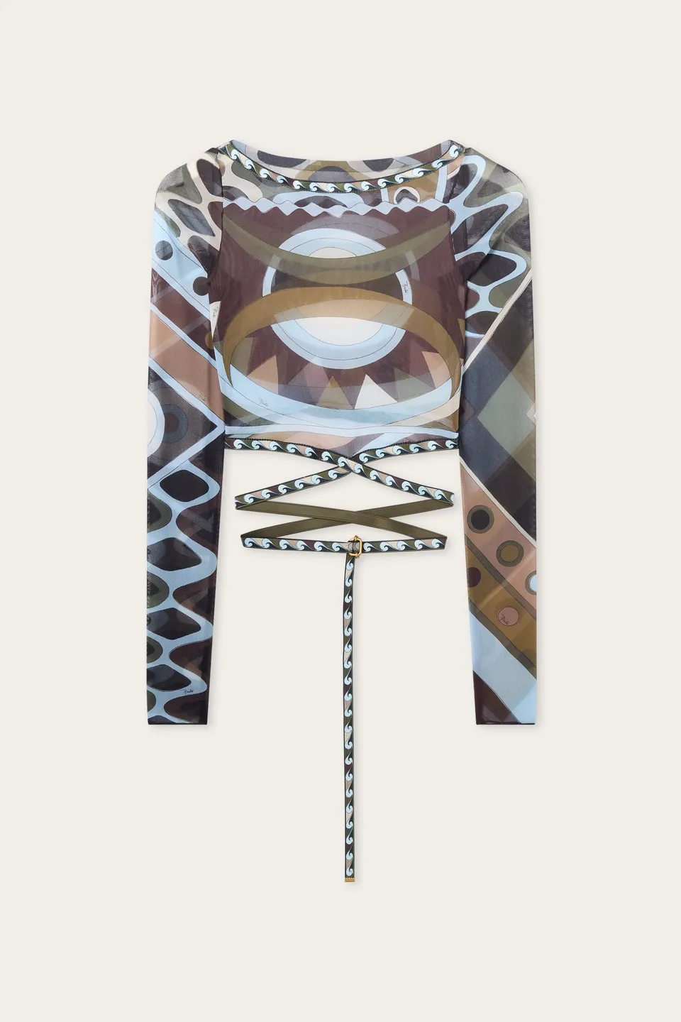 Emilio Pucci Crop Top Vivara tulle kaki/bleu