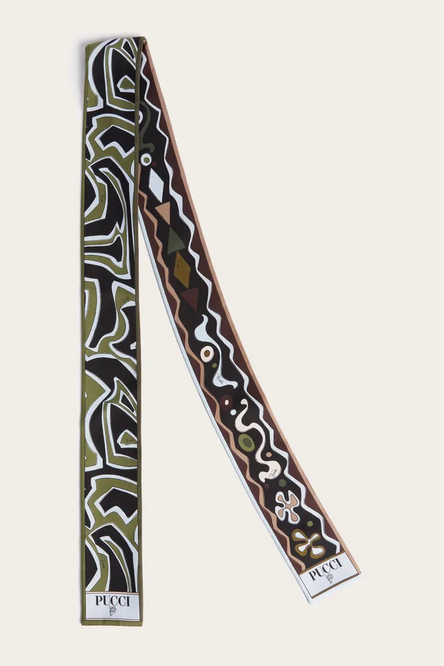 Emilio Pucci Silks foulard soie kaki bleu 8x160