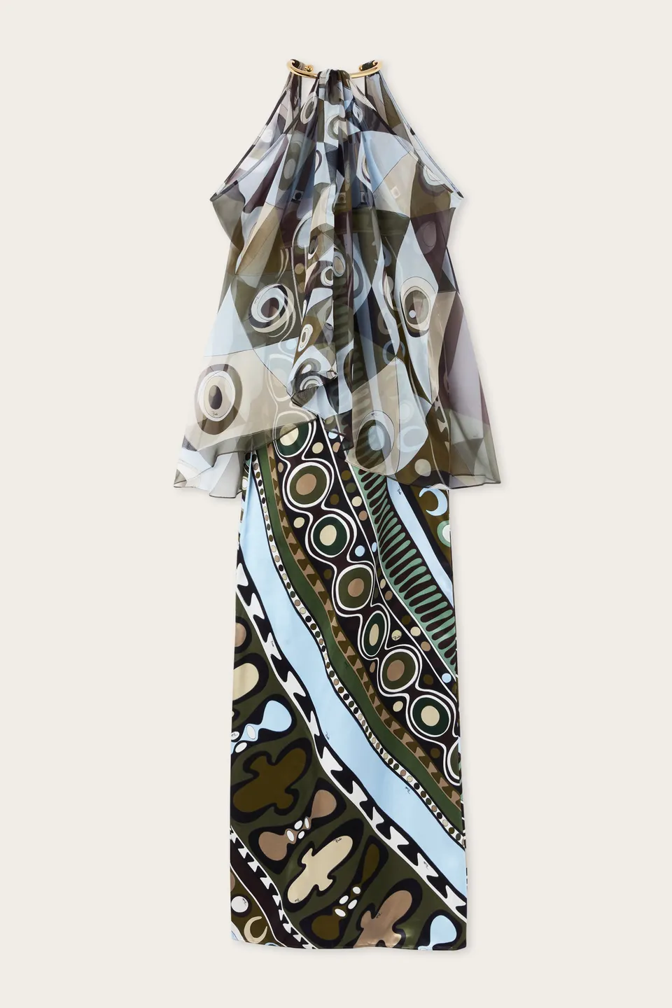 Emilio Pucci Occhi Robe Soie Kaki Bleu 38