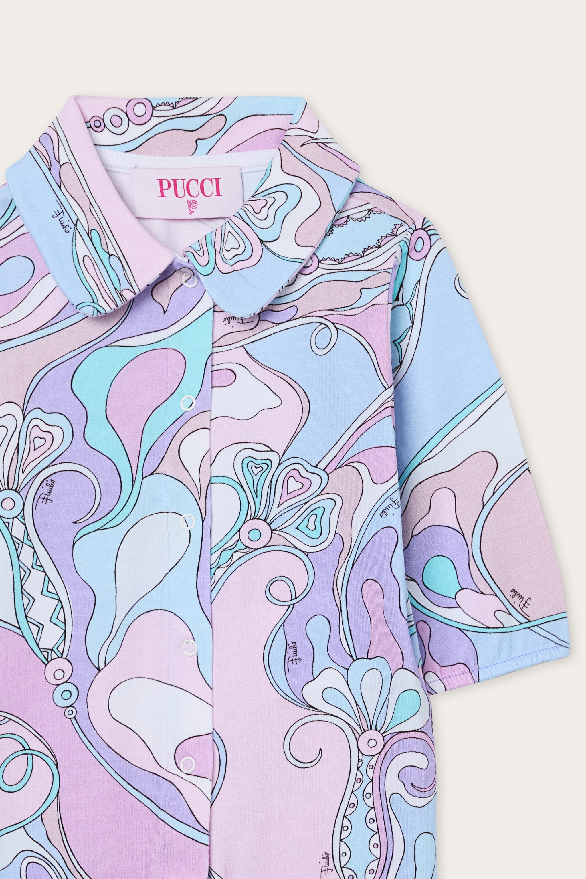 Emilio Pucci Orchidee grenouillère coton rose bleu 6M