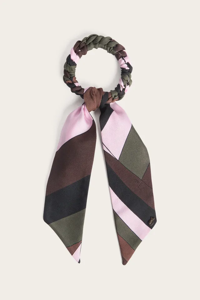 Emilio Pucci chouchou foulard soie kaki rose OS