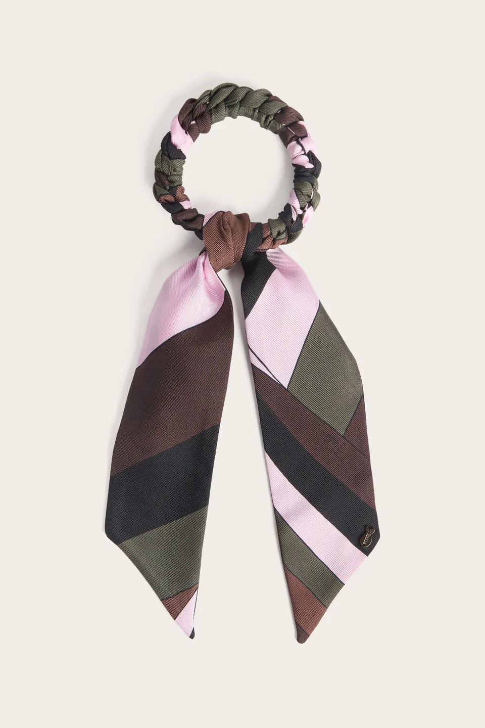 Emilio Pucci chouchou foulard soie kaki rose OS