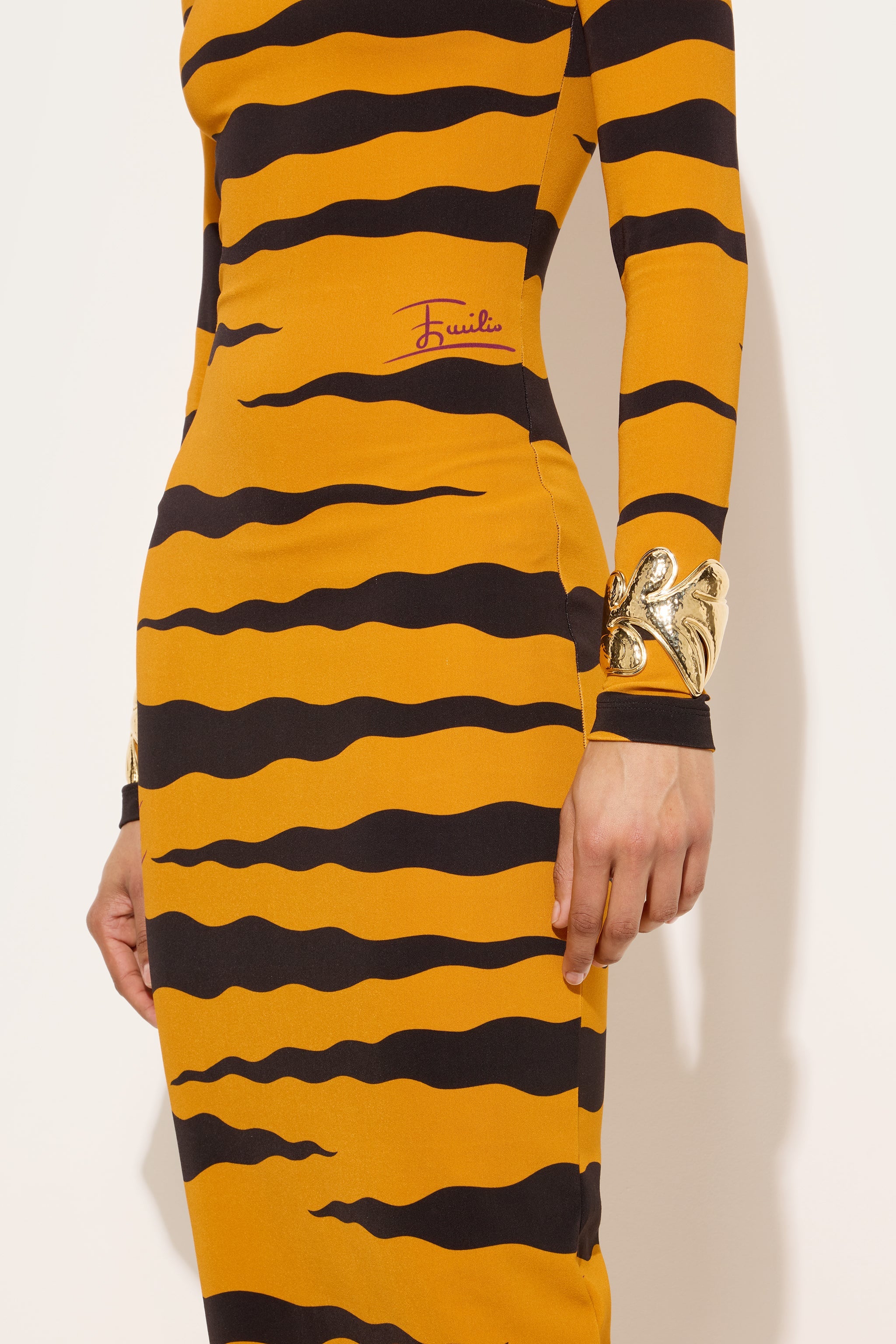 Emilio Pucci Robe Longue Fiamme Noir Or 38-48