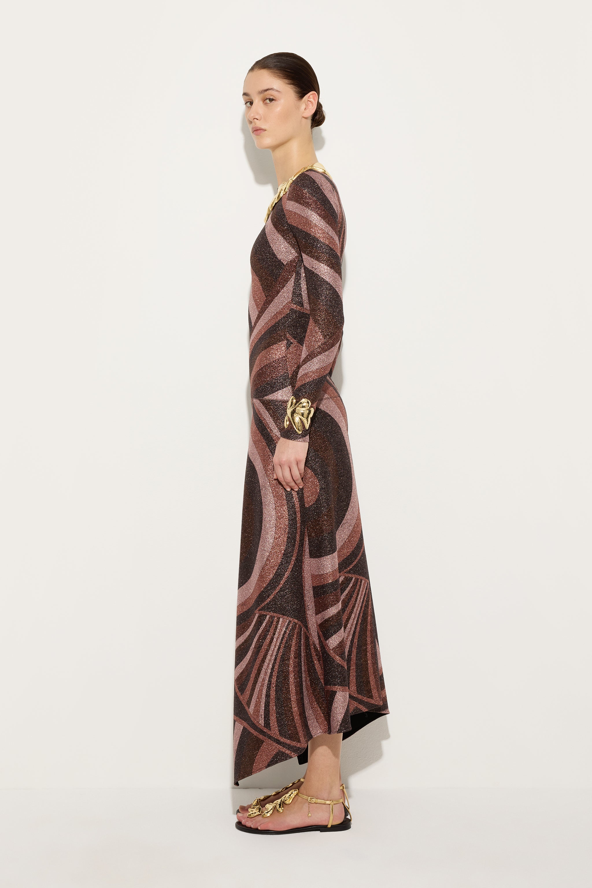 Emilio Pucci Robe Longue Jersey Lurex Bordeaux Iride
