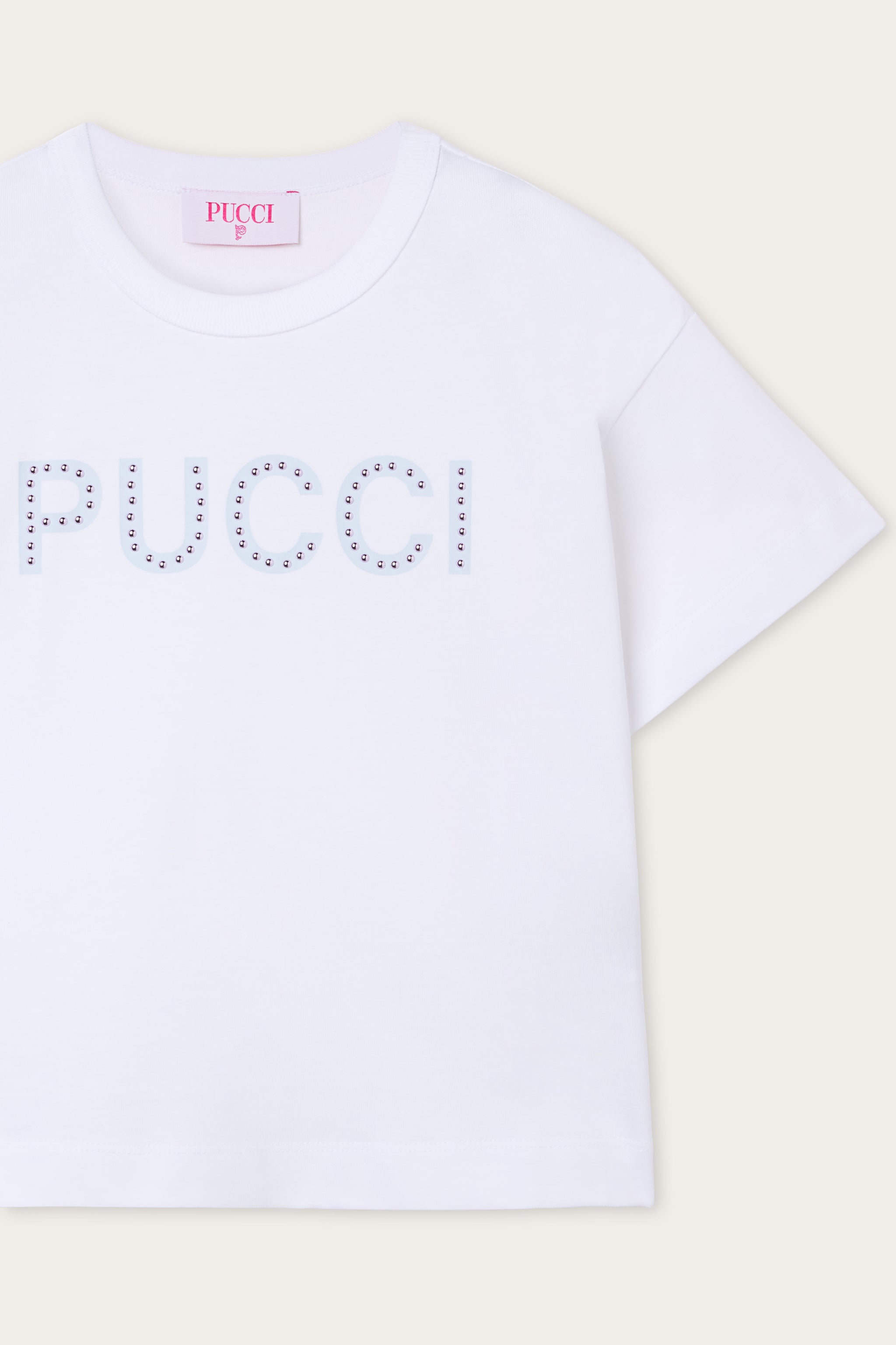 Emilio Pucci T-shirt Coton Bio Blanc Logo Strass Enfant