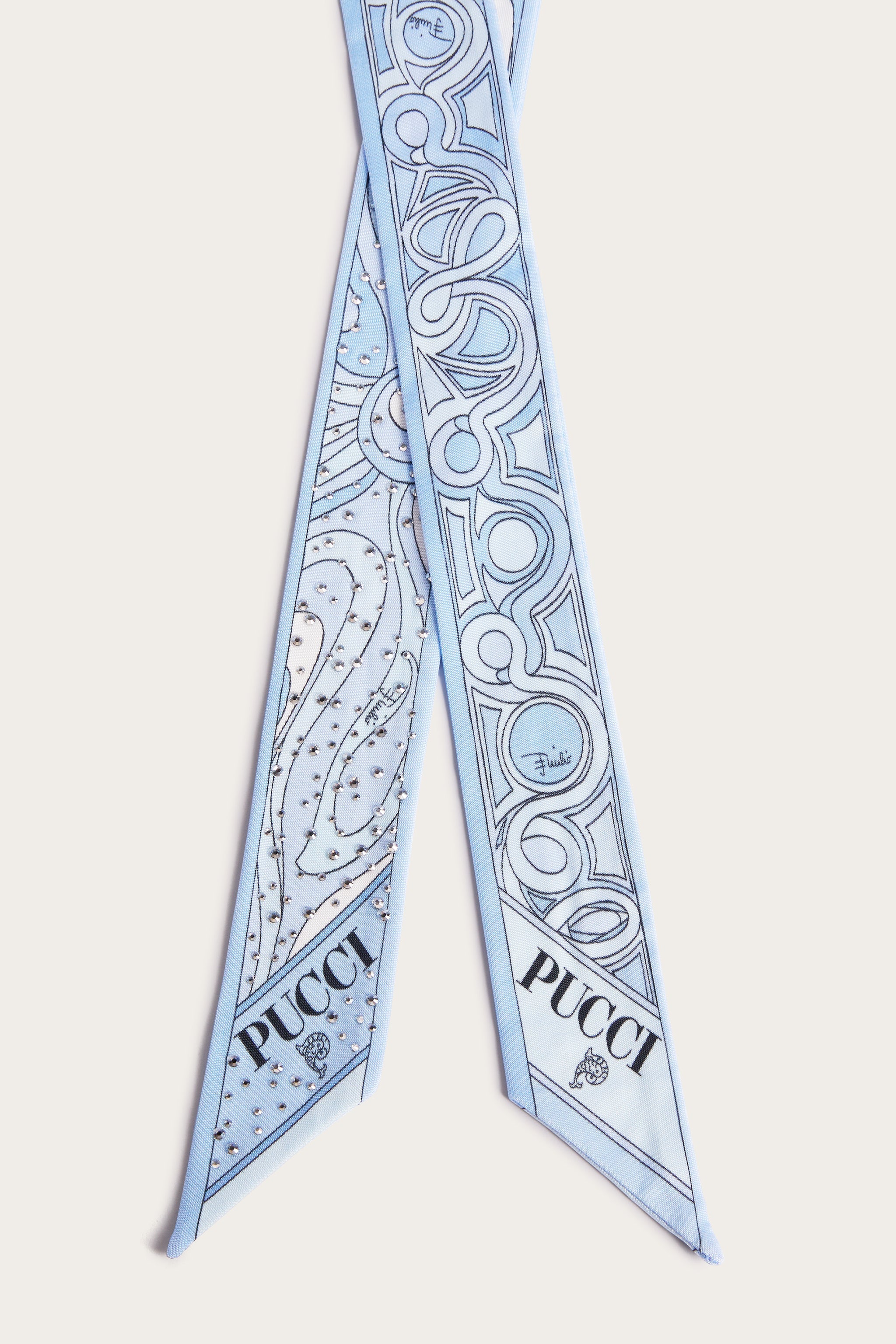 Emilio Pucci Silks 6HGB256HC302 bandeau foulard bleu clair strass