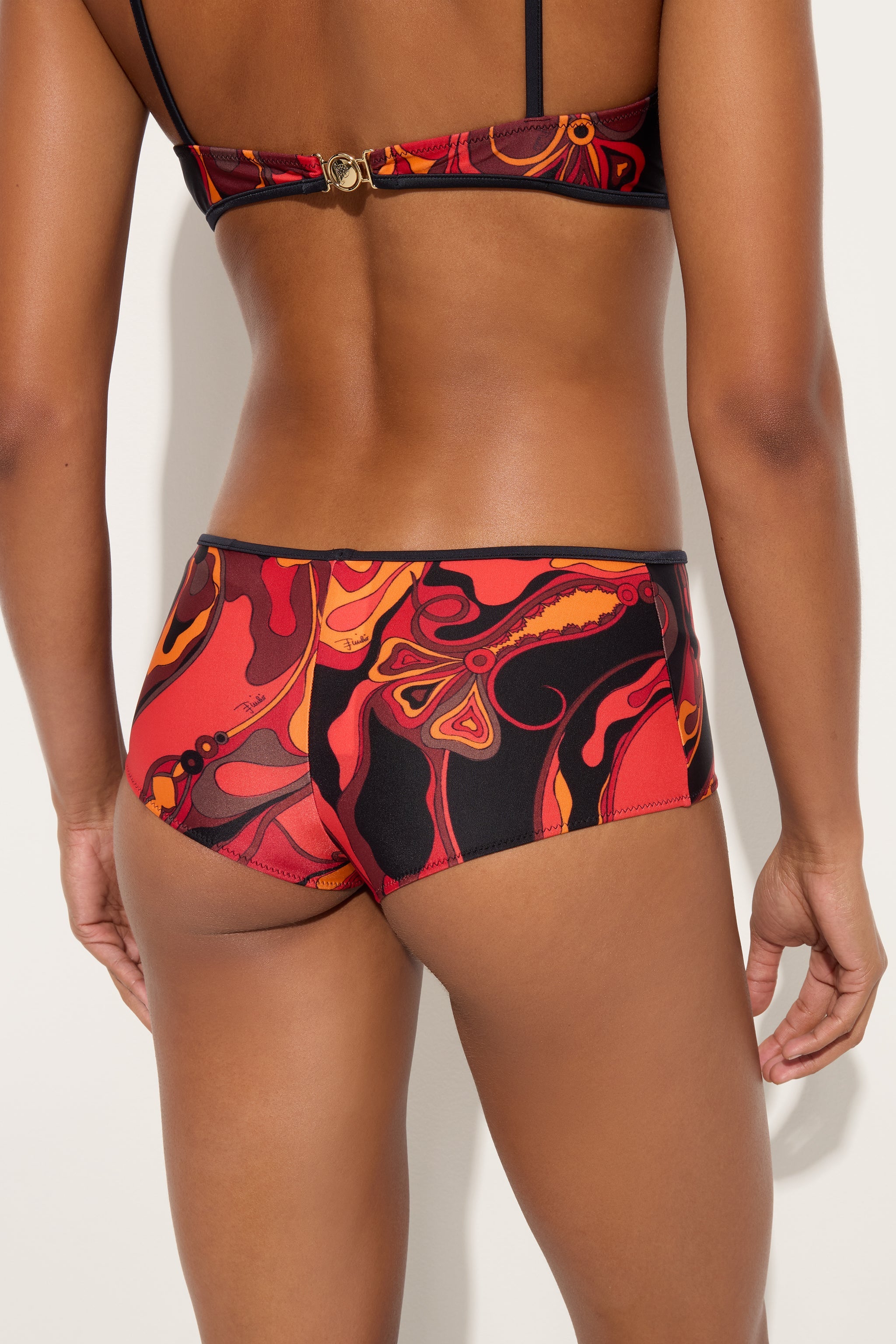Emilio Pucci Orchidee bas bikini orange noir lycra XS