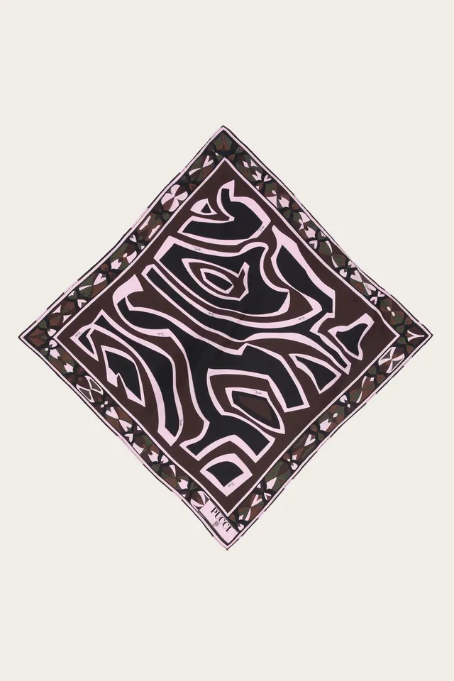 Emilio Pucci Silks Carré Piccolo foulard soie kaki rose 52x52