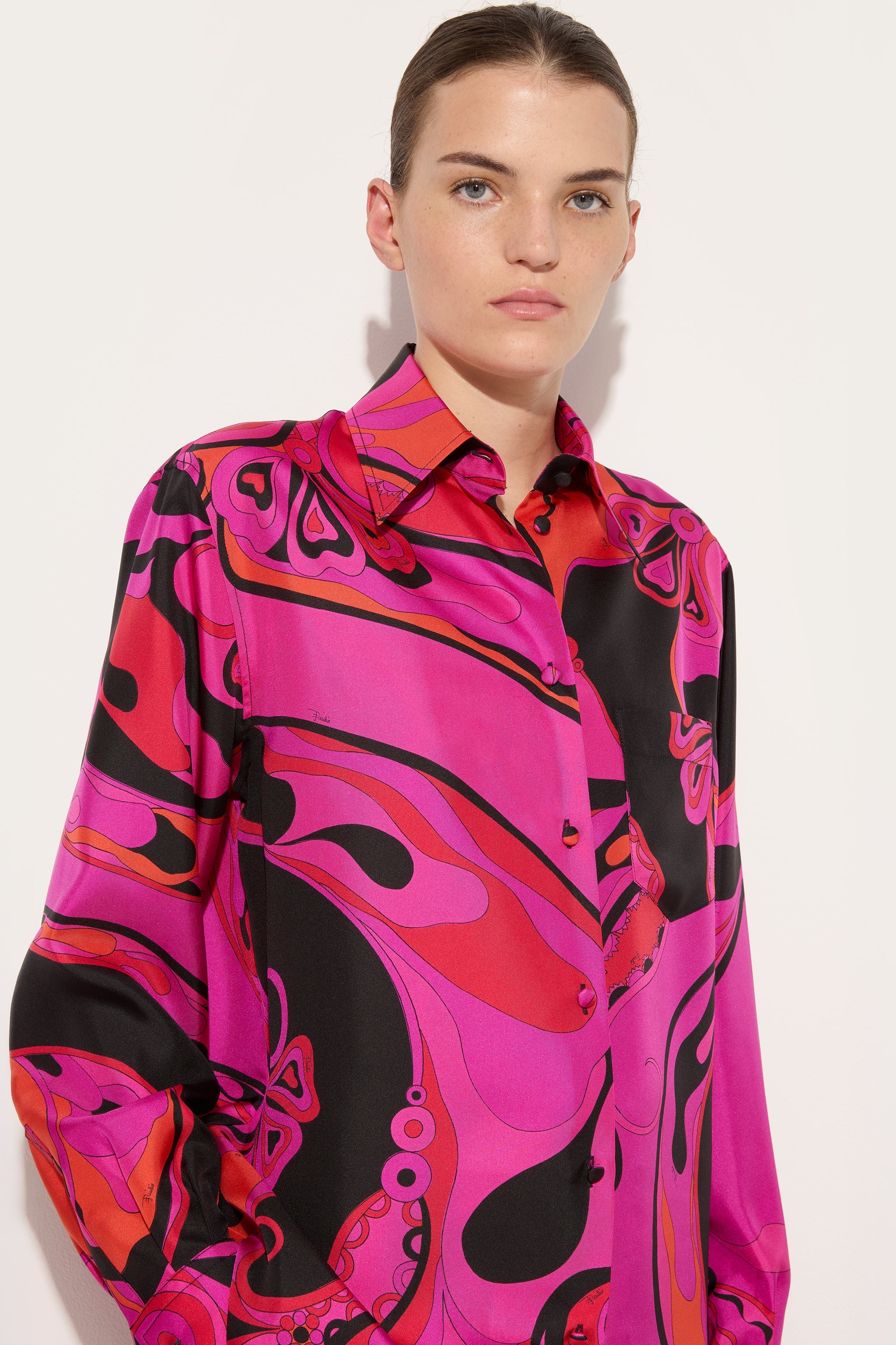 Emilio Pucci Orchidee chemise soie fuchsia/noir