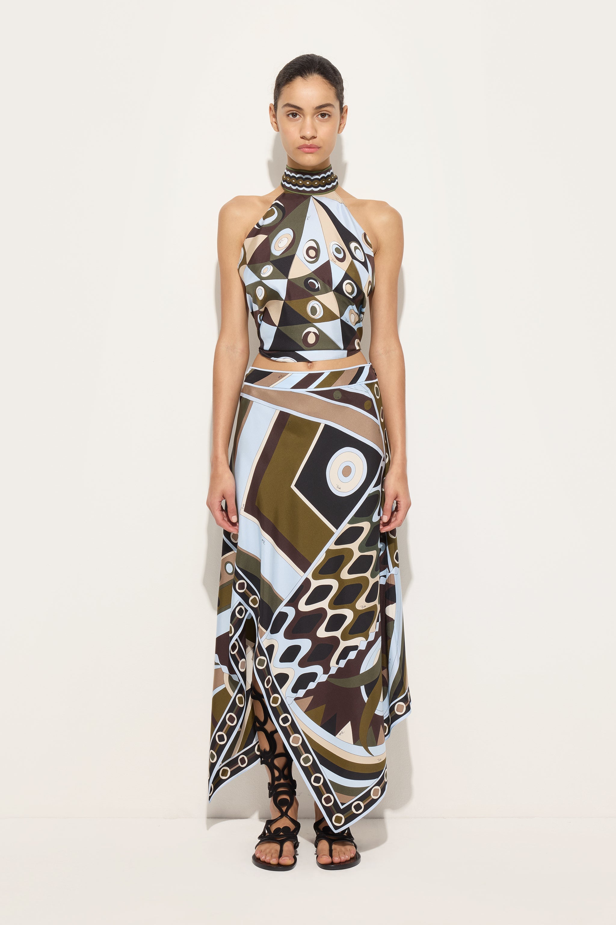 Emilio Pucci Occhi top soie kaki bleu