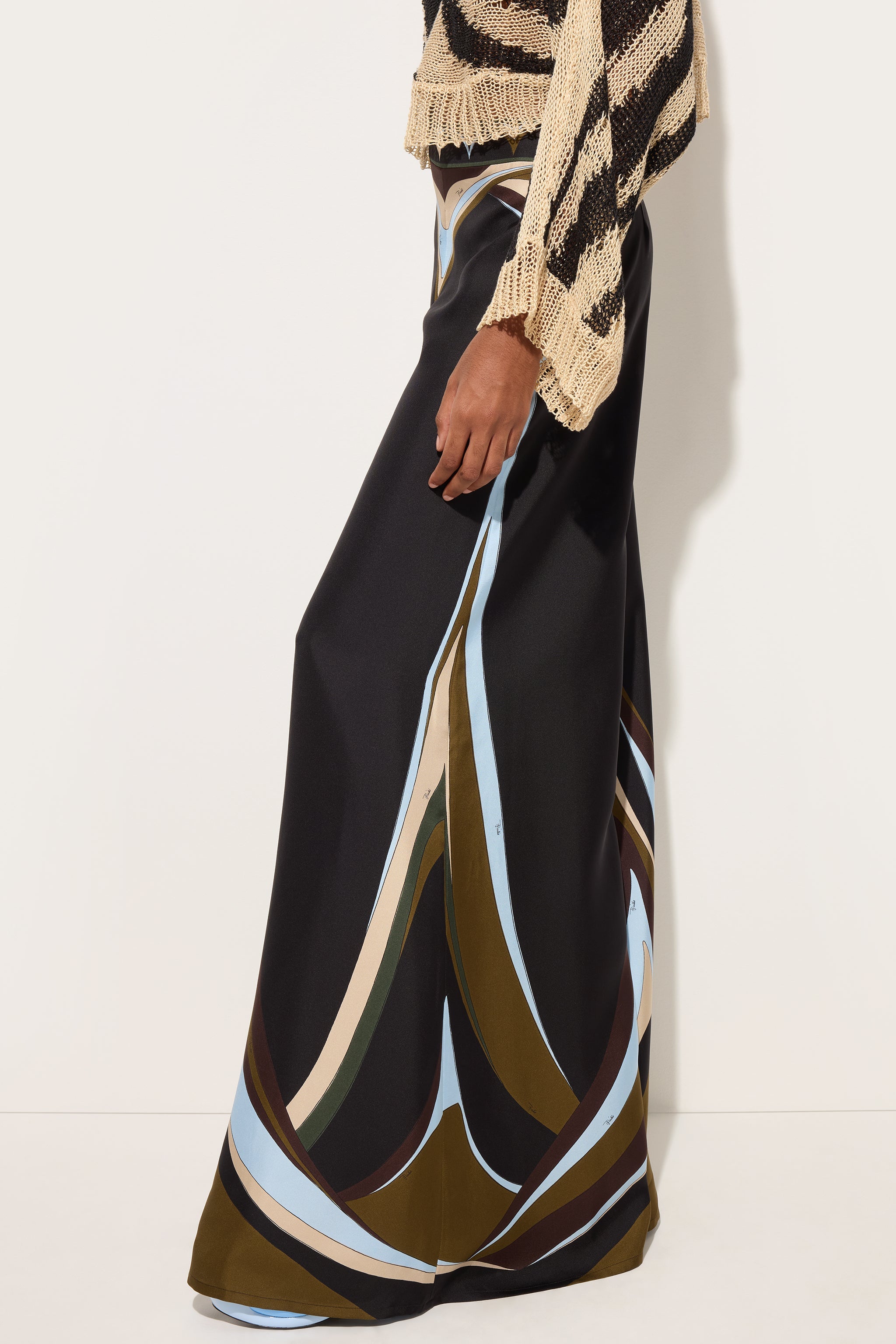 Emilio Pucci Pantalon palazzo Fari kaki bleu soie 38