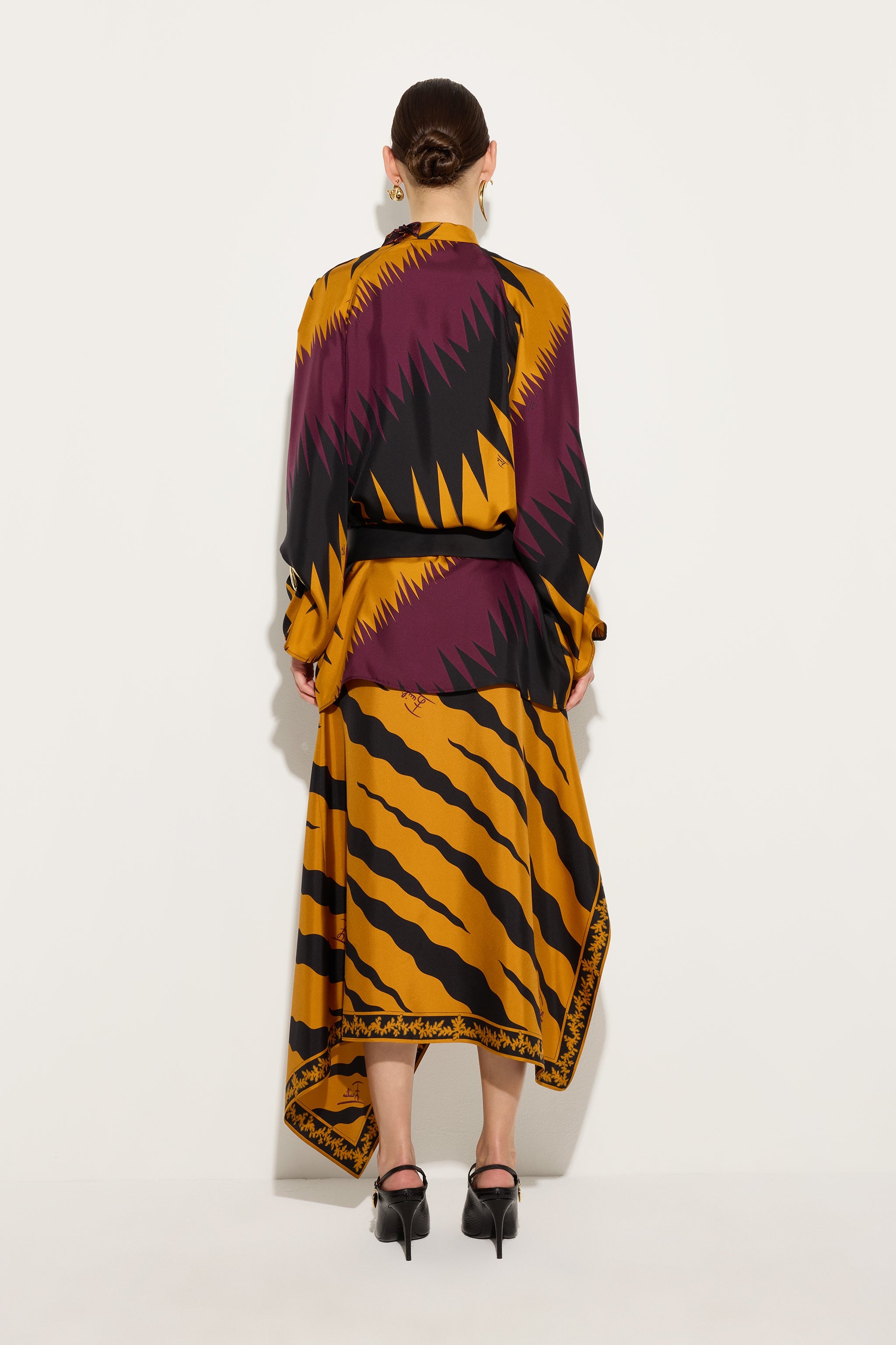 Emilio Pucci Fiamme jupe en soie bordeaux or 36-48