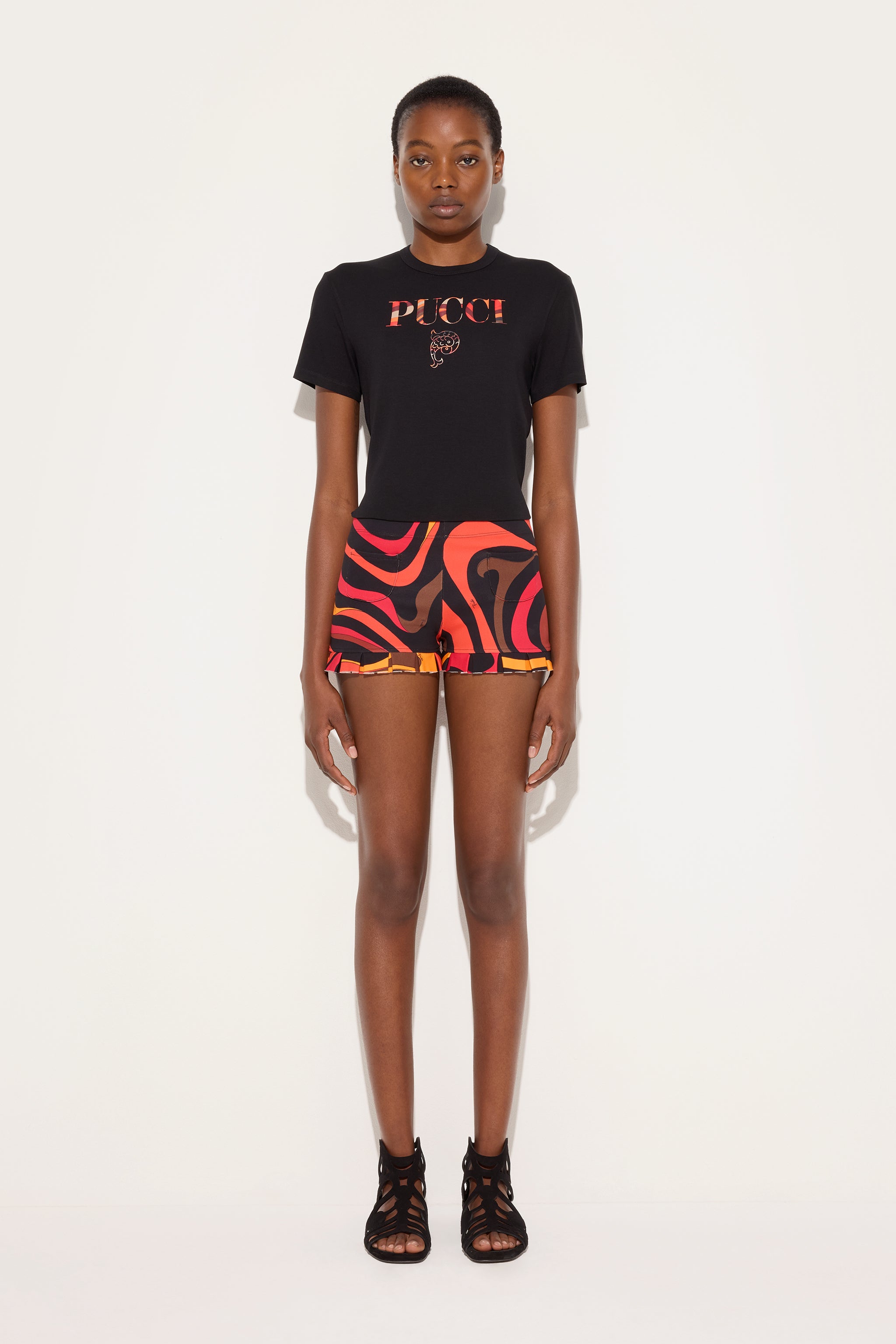 Emilio Pucci Marmo short orange noir taille basse