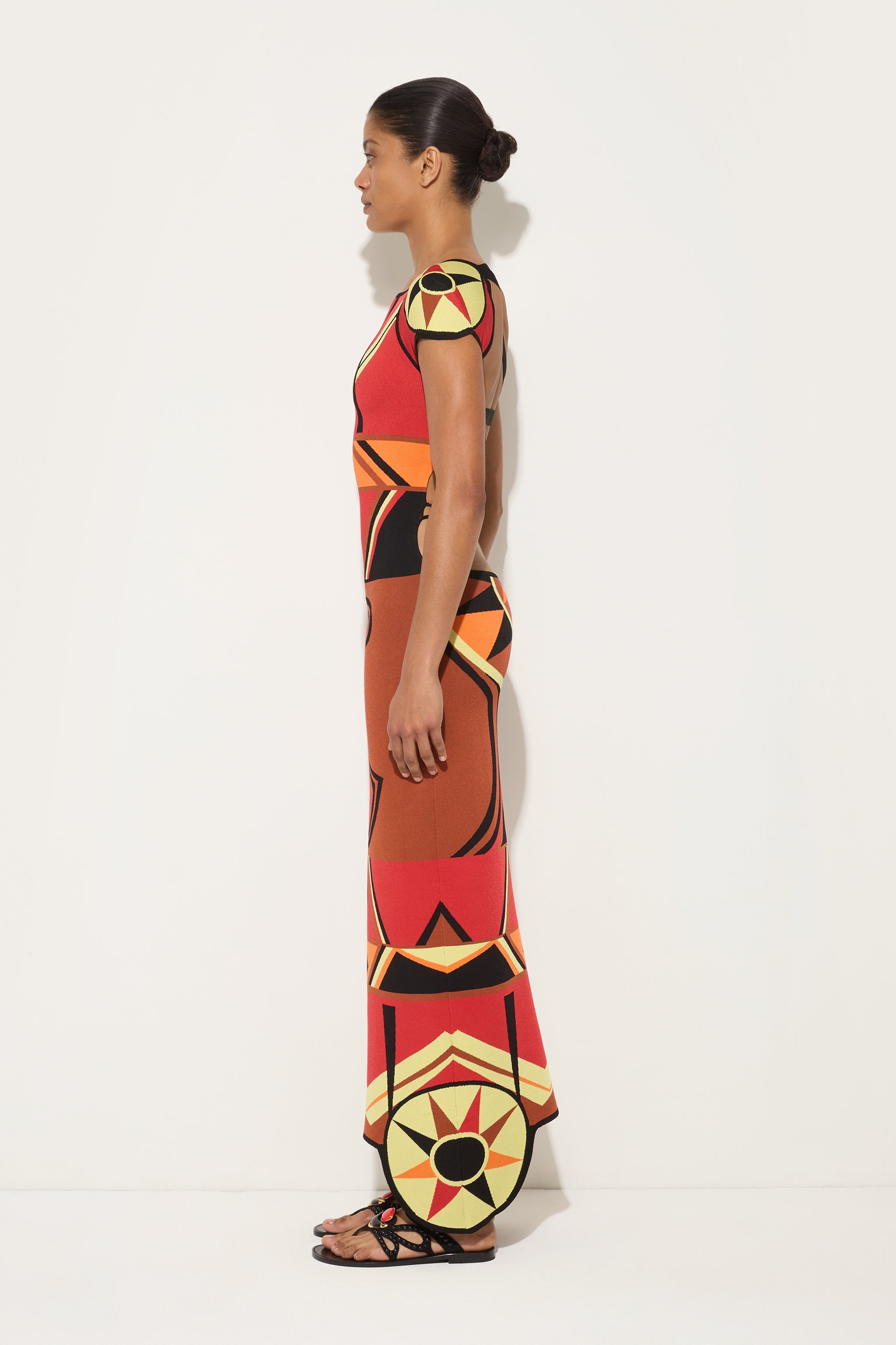 Emilio Pucci Bongo robe longue moulante marron rouge jacquard
