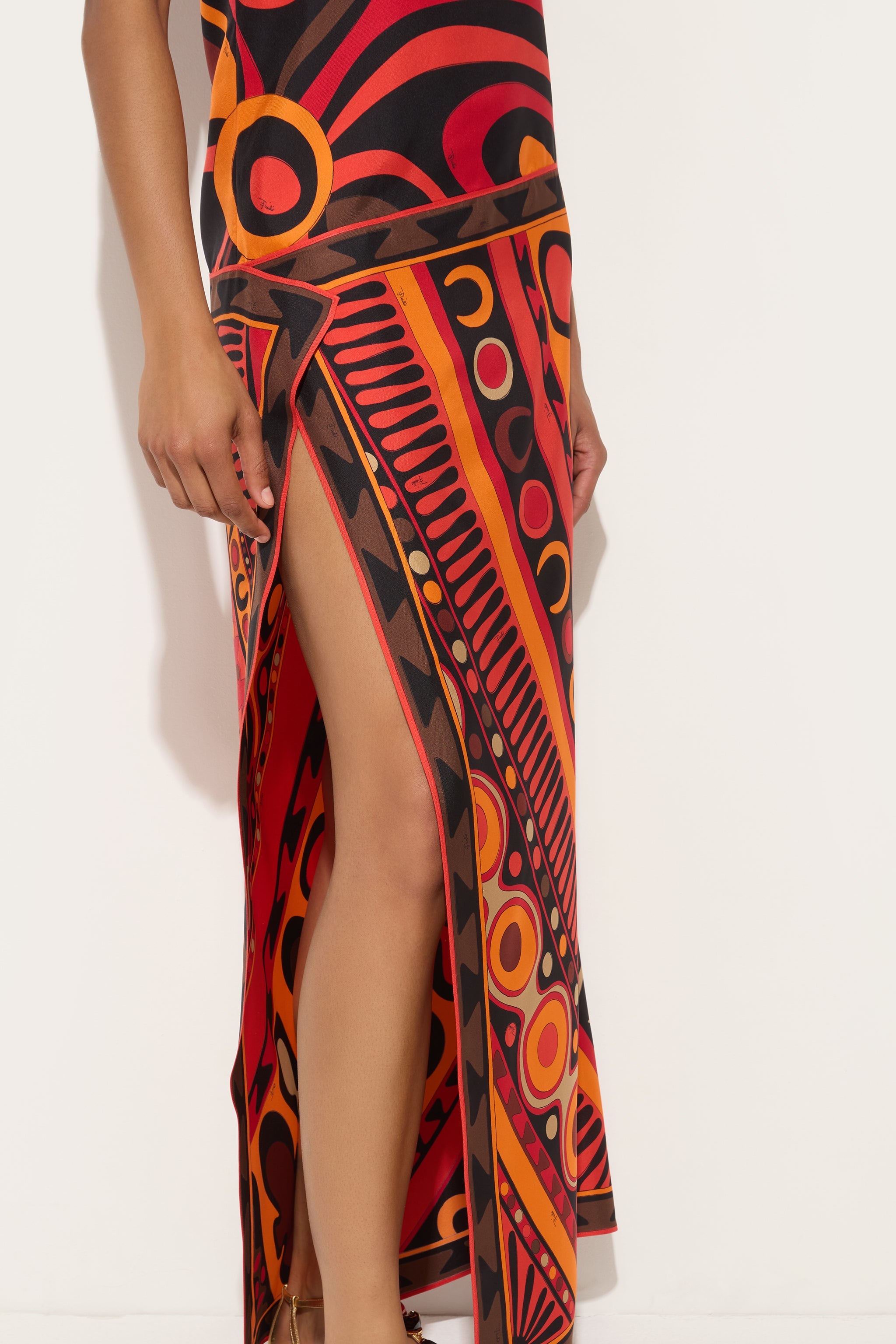 Emilio Pucci DRESSES Abito Asimmetrico robe soie orange/noir