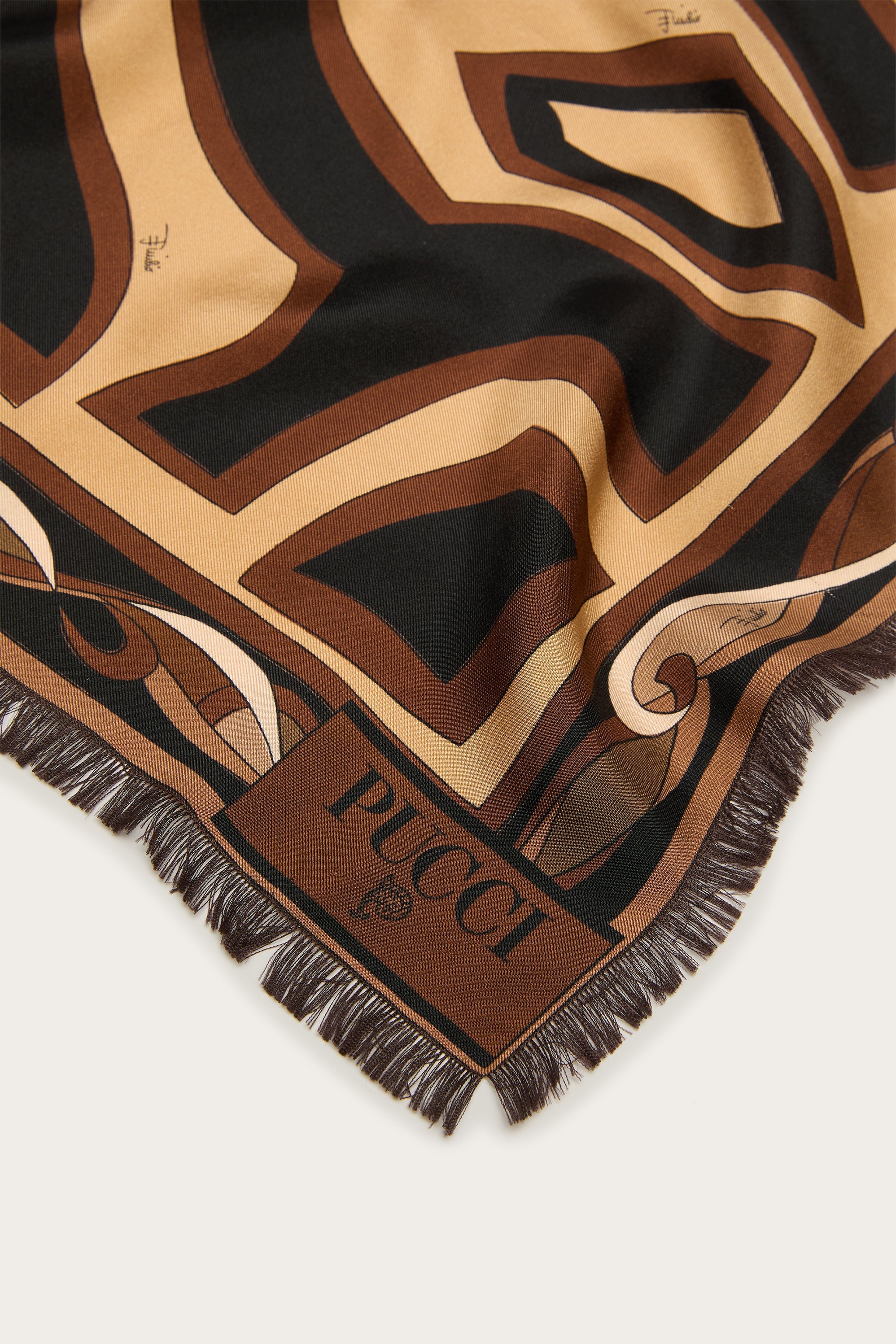 Emilio Pucci SILKS stola sfrangiata foulard soie noir or