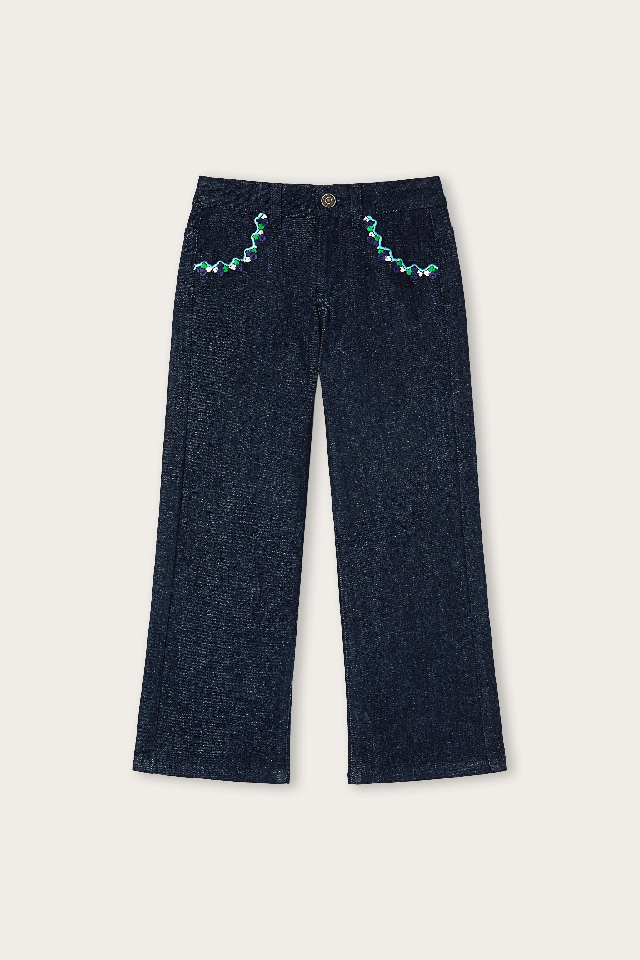 Emilio Pucci pantalon patte denim brodé fille bleu