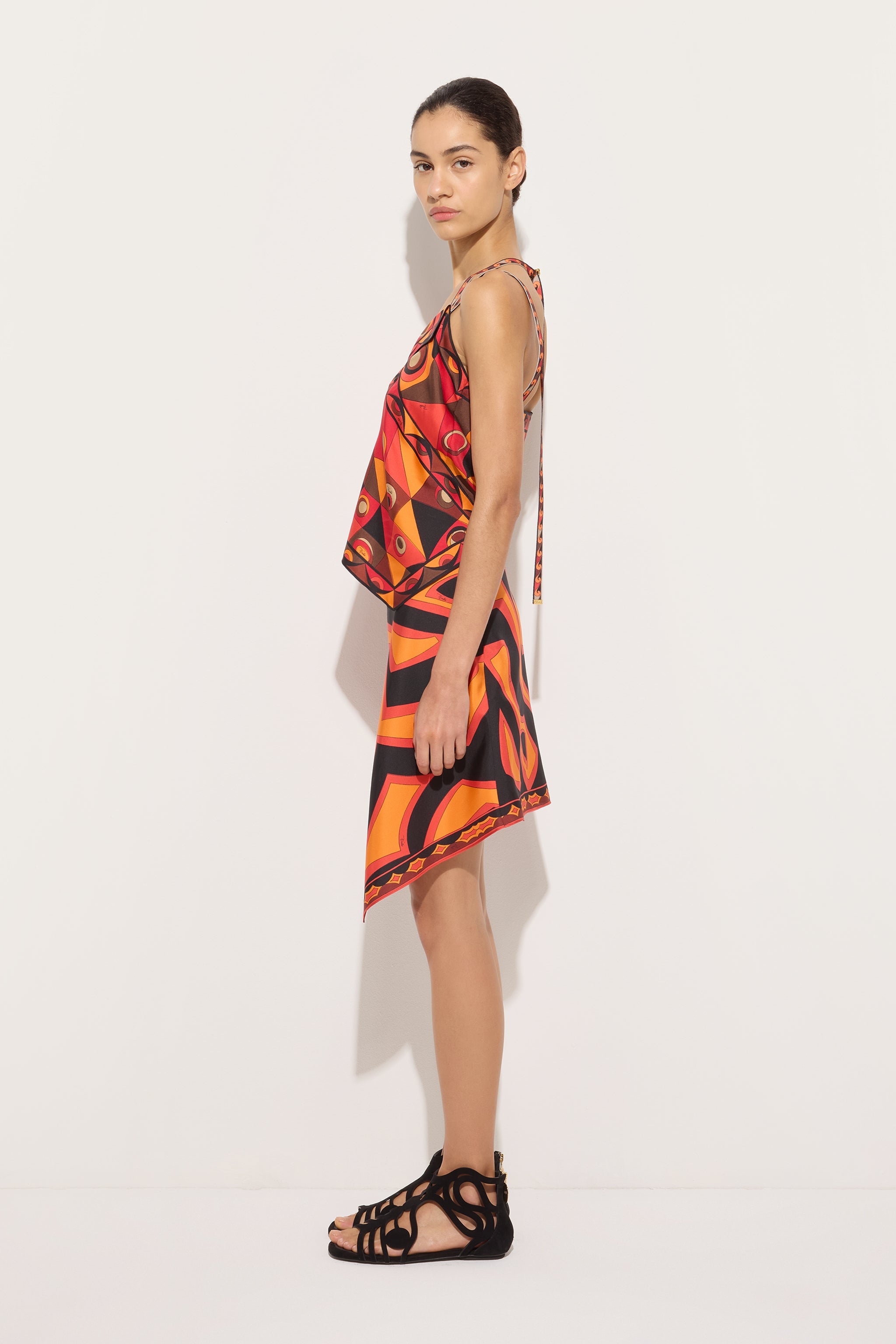 Emilio Pucci Top Foulard Occhi haut orange noir