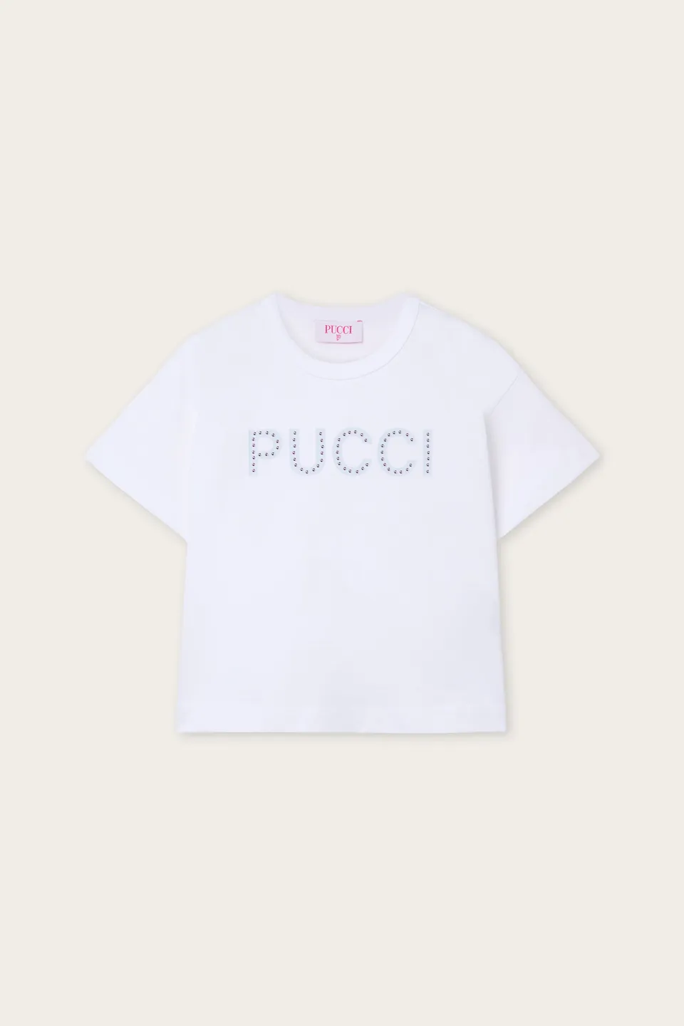 Emilio Pucci T-shirt Coton Bio Blanc Logo Strass Enfant