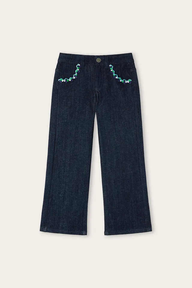 Emilio Pucci pantalon patte denim brodé fille bleu