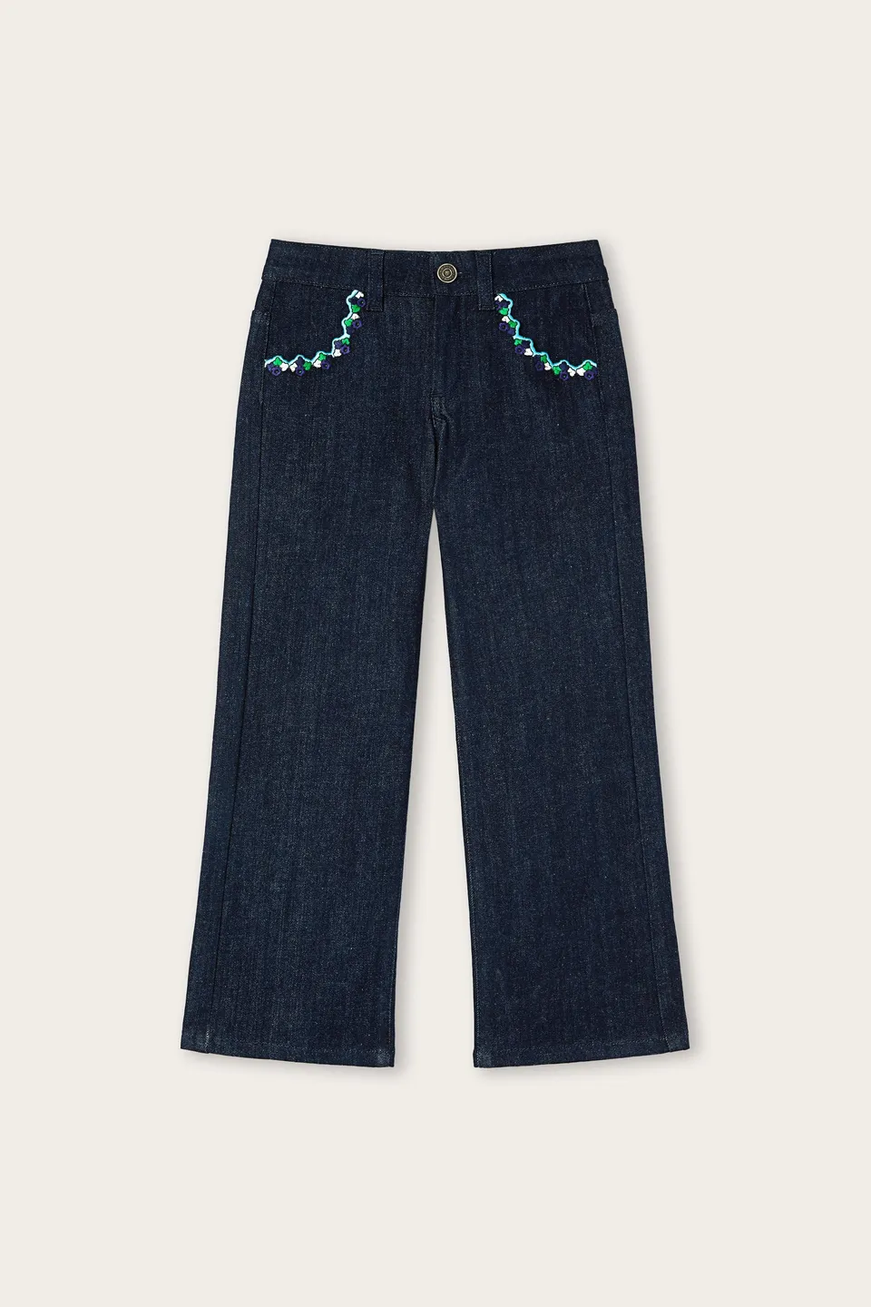 Emilio Pucci pantalon patte denim brodé fille bleu