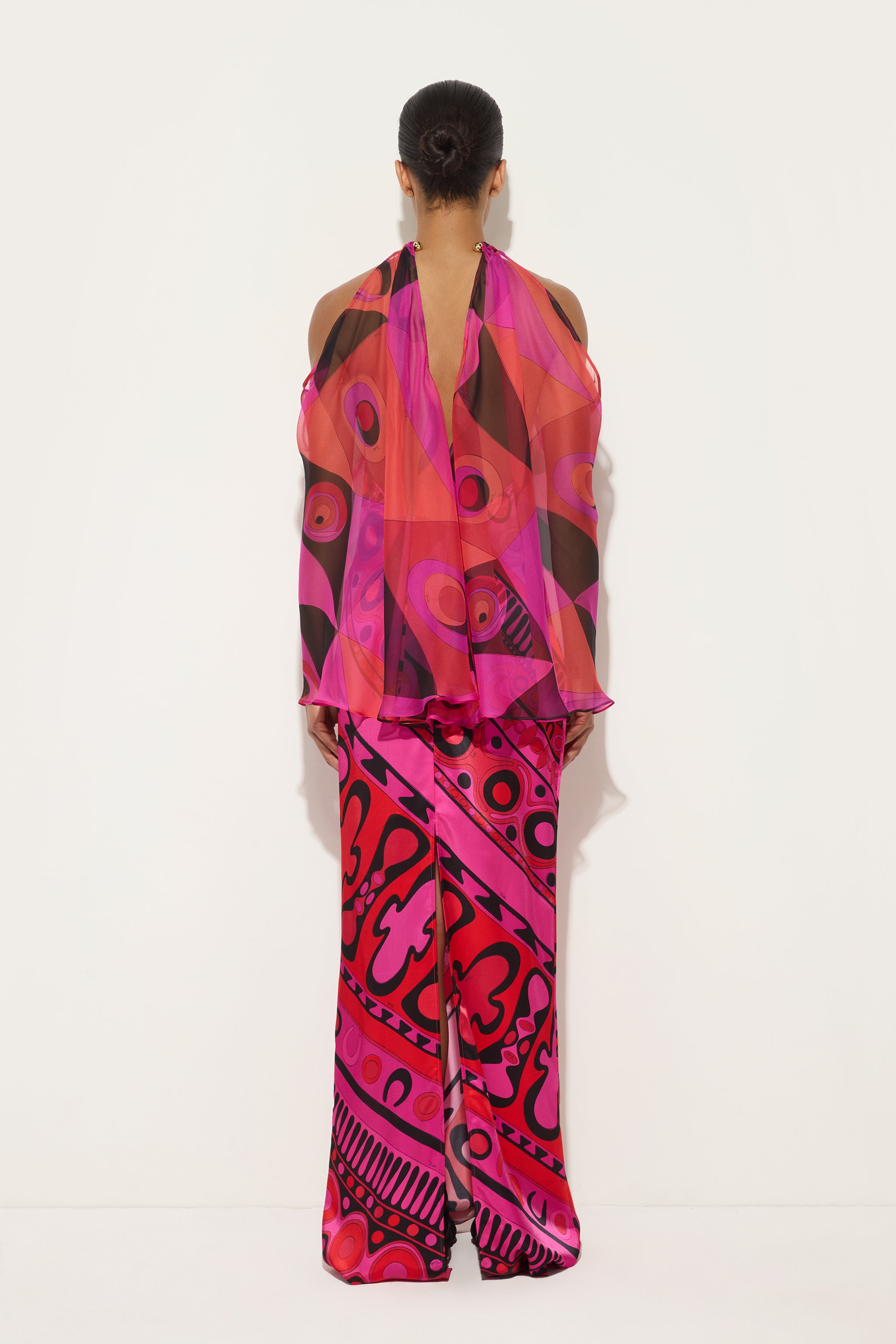 Emilio Pucci Robe Longue Occhi Fuchsia Noir 38 Soie