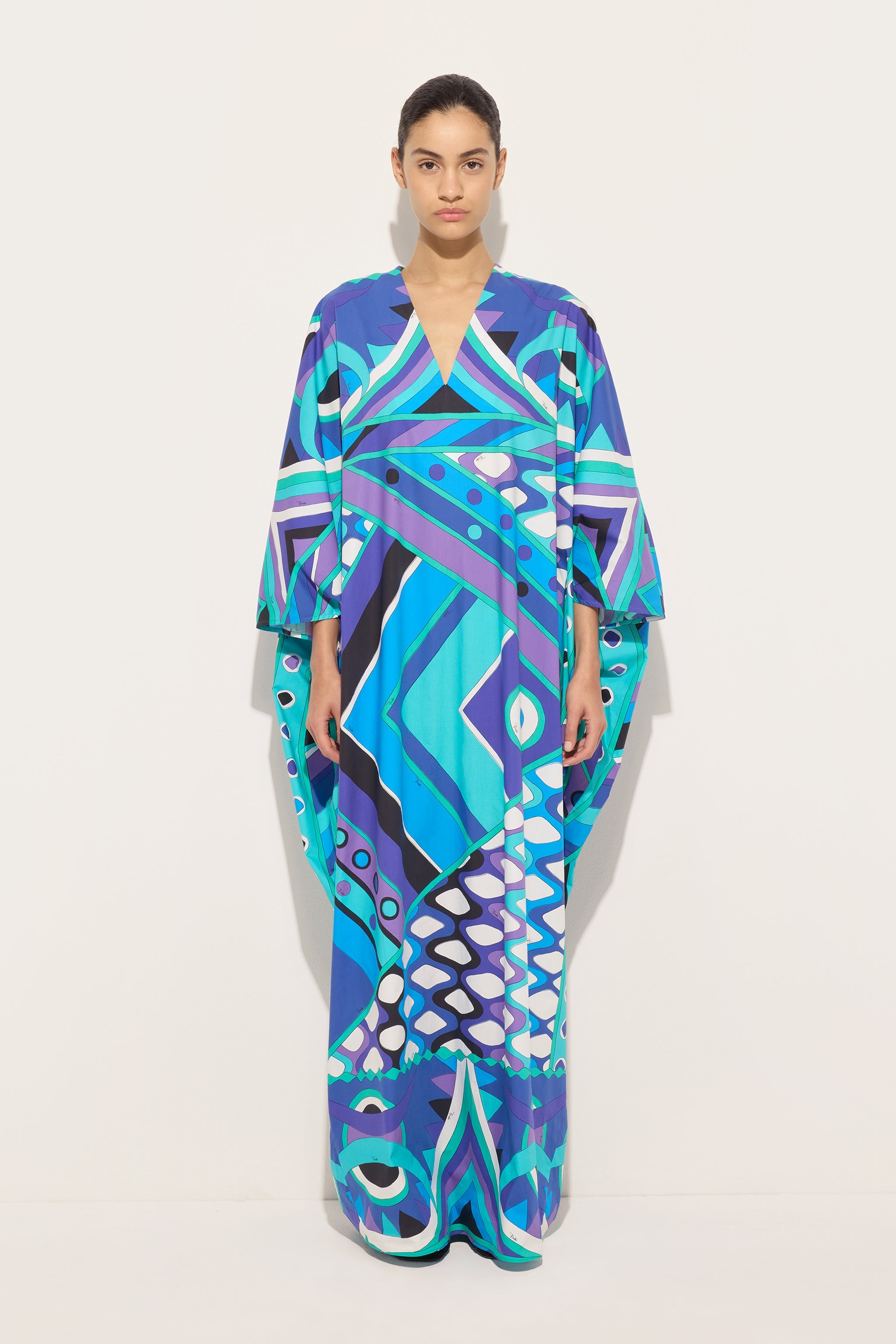 Emilio Pucci Vivara caftan turquoise bleu coton