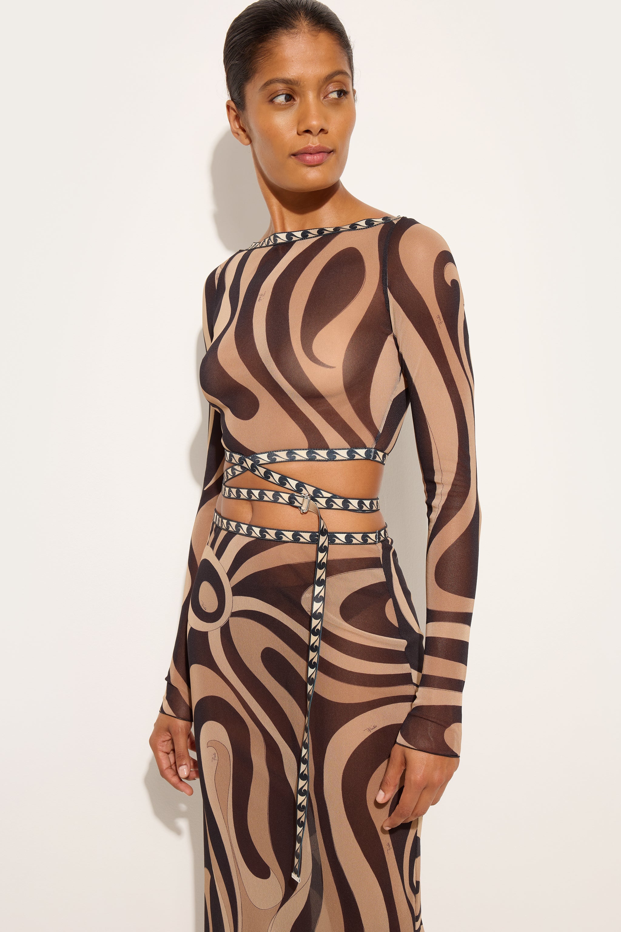 Emilio Pucci Crop Top Tulle Marmo haut beige noir