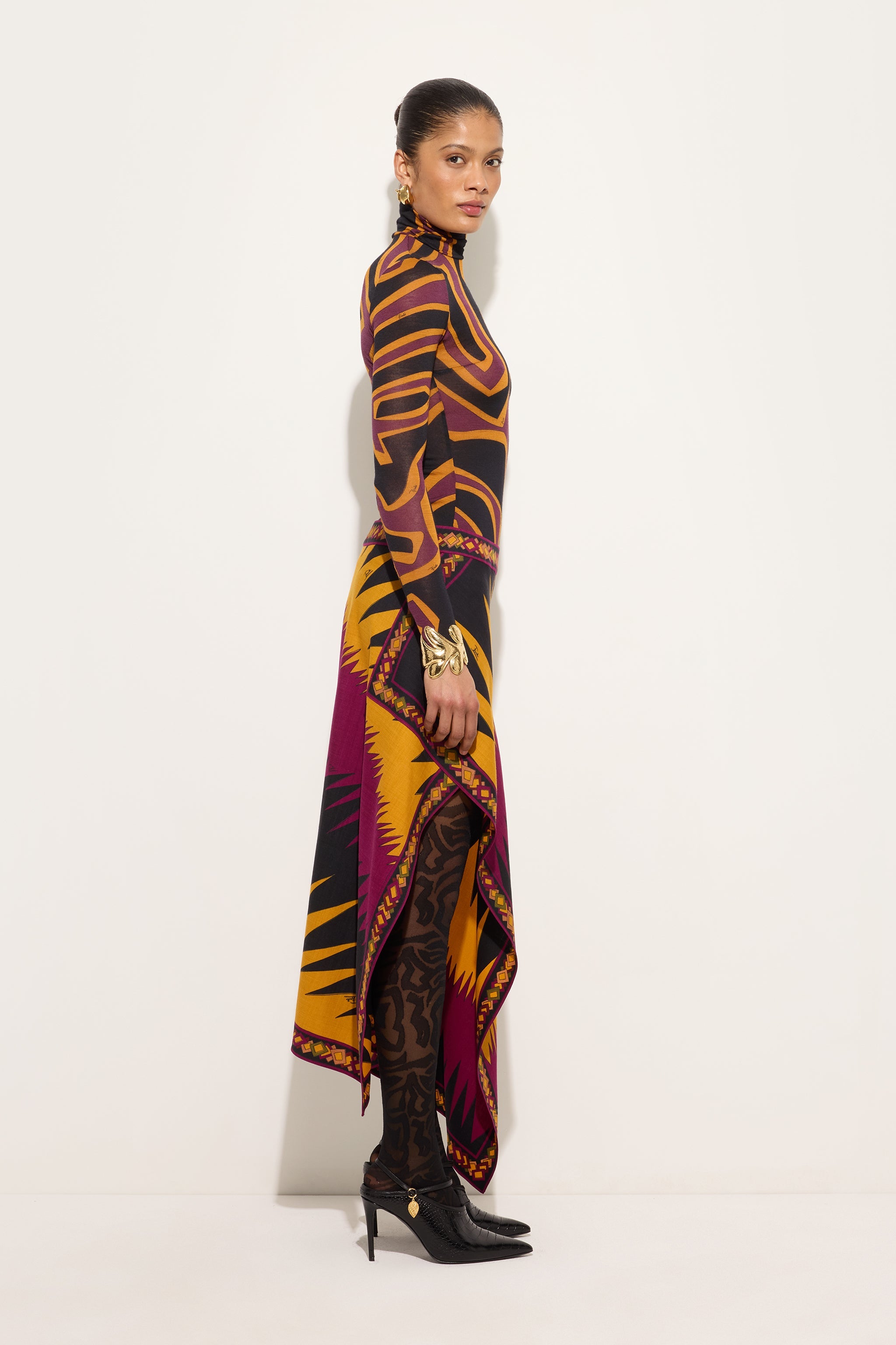 Emilio Pucci Drago jupe longue bordeaux or twill de laine