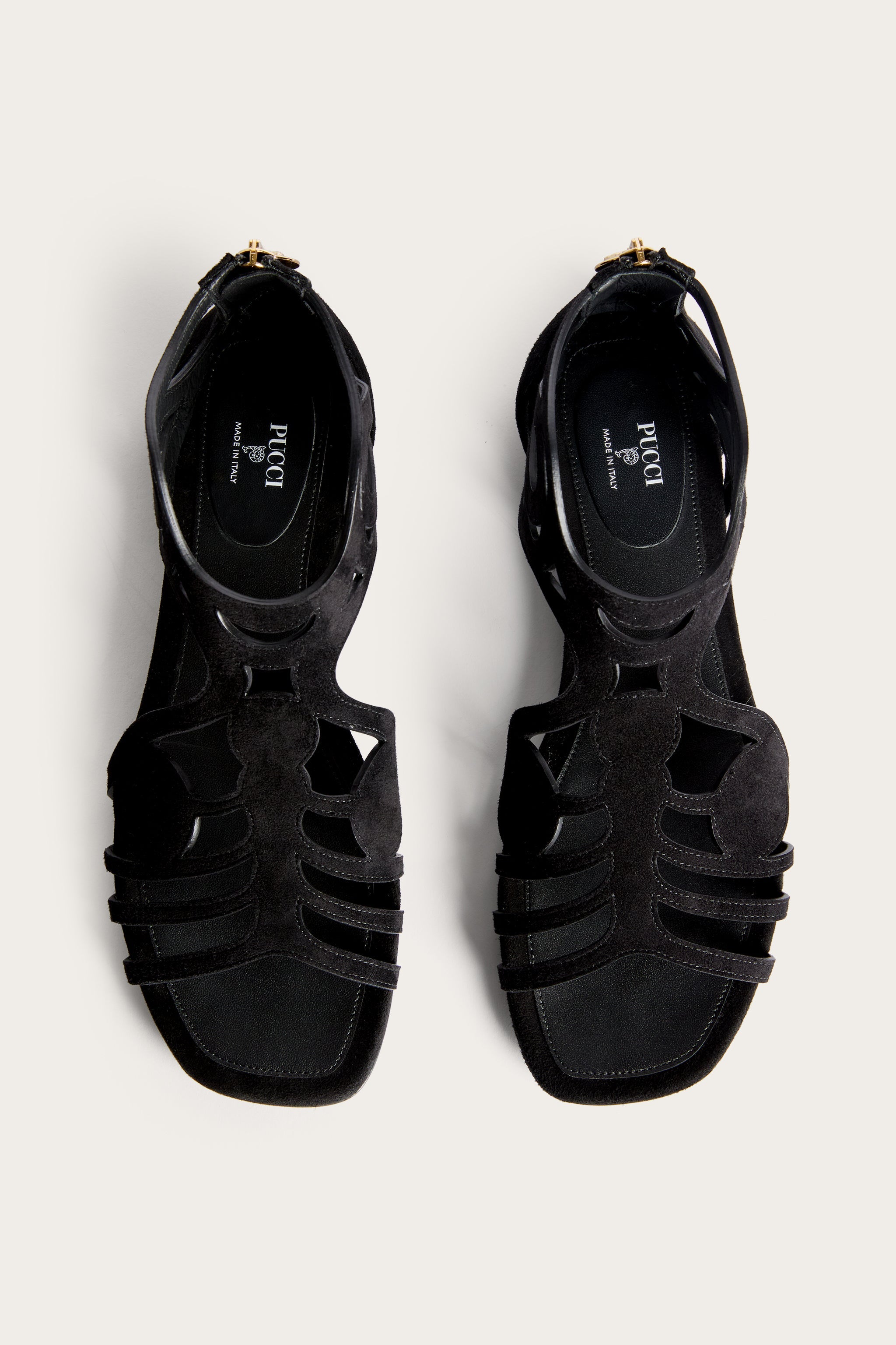 Emilio Pucci Gladiatore Sandales Plates Noir Daim