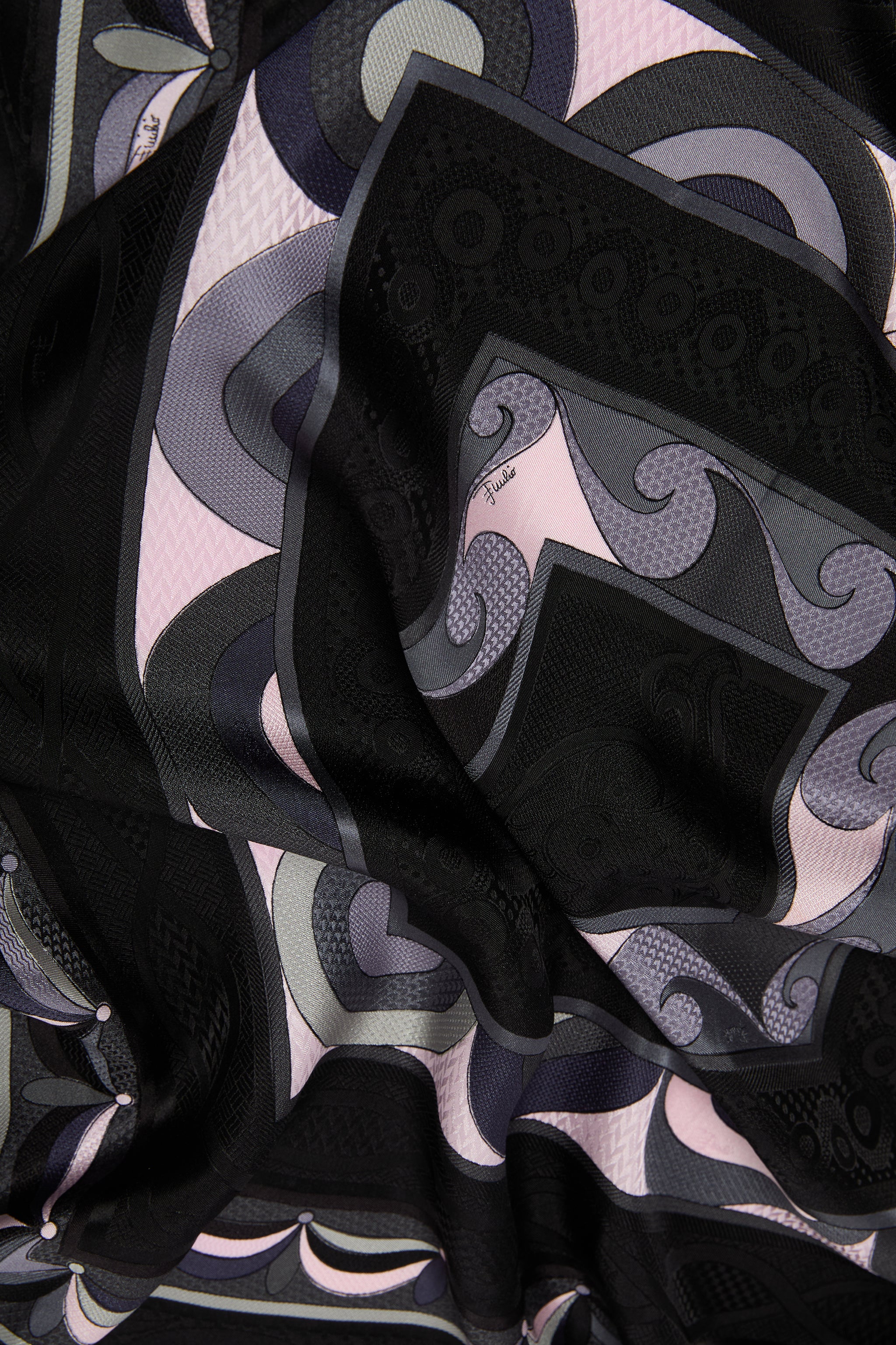 Emilio Pucci Silks carré soie noir rose 90x90
