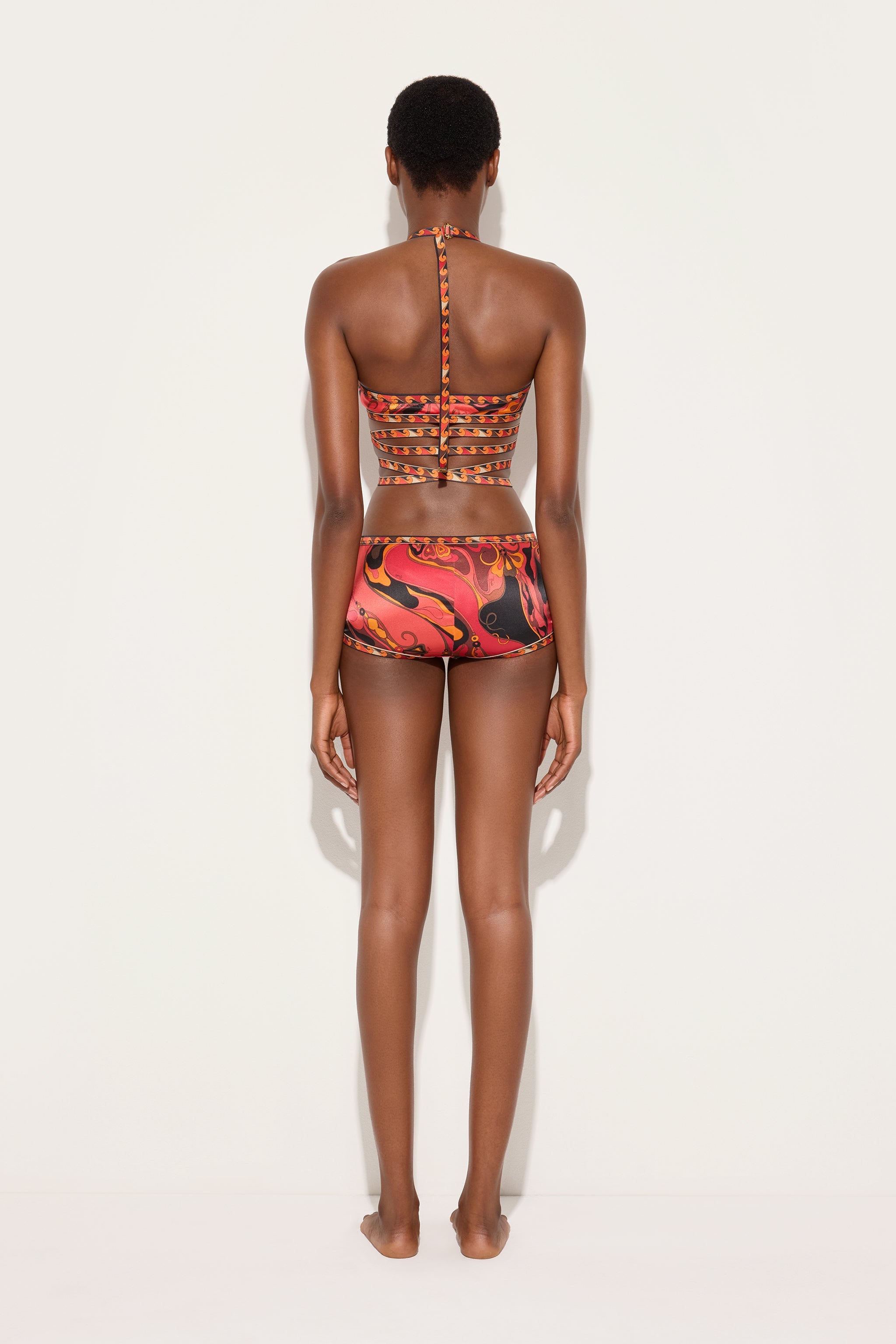 Emilio Pucci Boxer Orchidee satin soie orange/noir XS