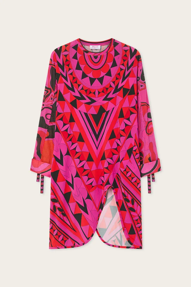 Emilio Pucci Manuba robe fuchsia noir jersey viscose manches longues