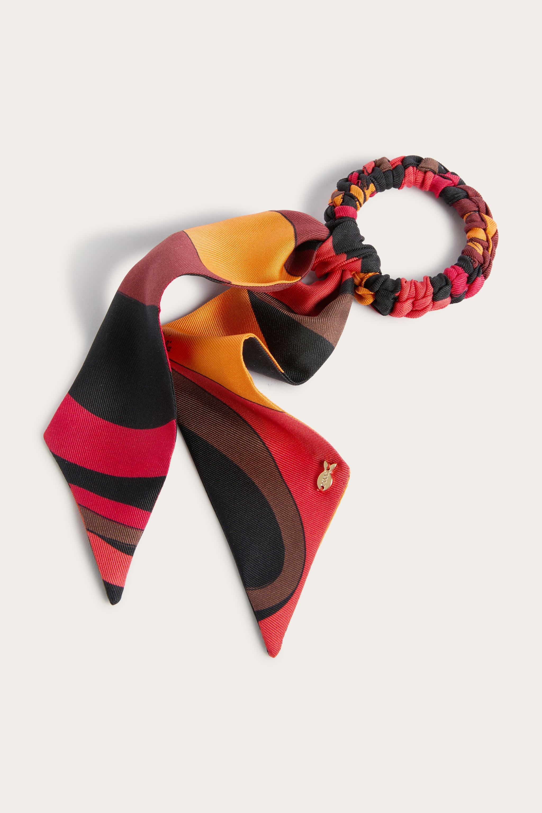 Emilio Pucci Elastico chouchou soie orange noir taille unique