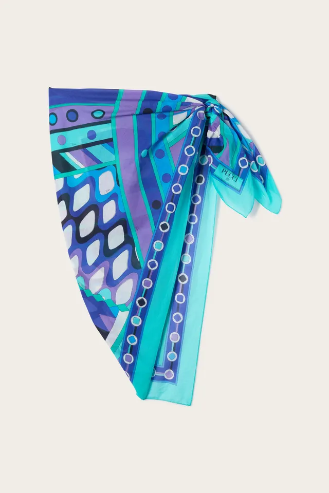 Emilio Pucci Sarong paréo Vivara turquoise bleu coton