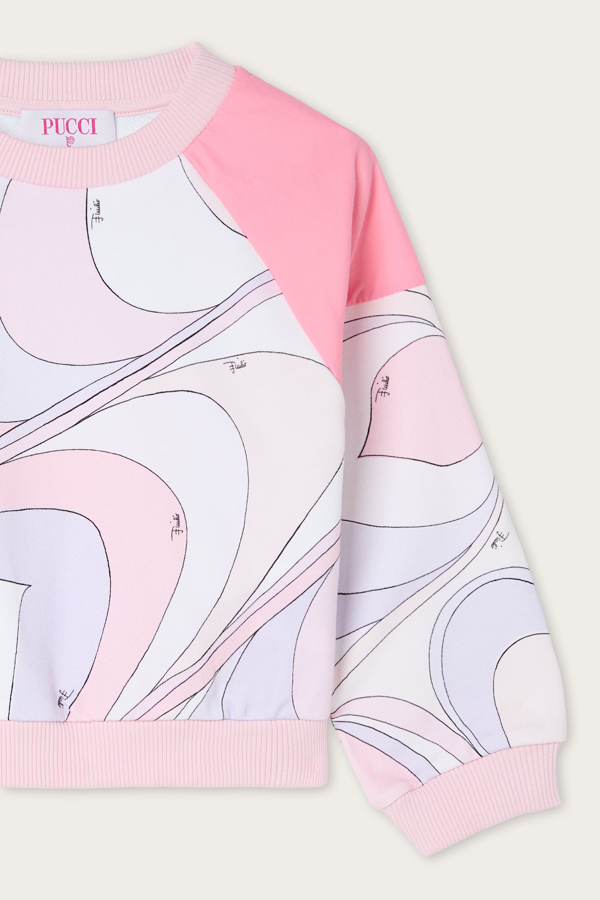 Emilio Pucci Sweat fille rose imprimé Onde molleton coton