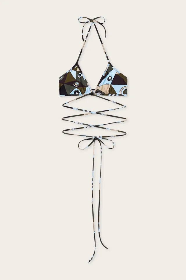 Emilio Pucci Occhi haut bikini triangle kaki bleu XS