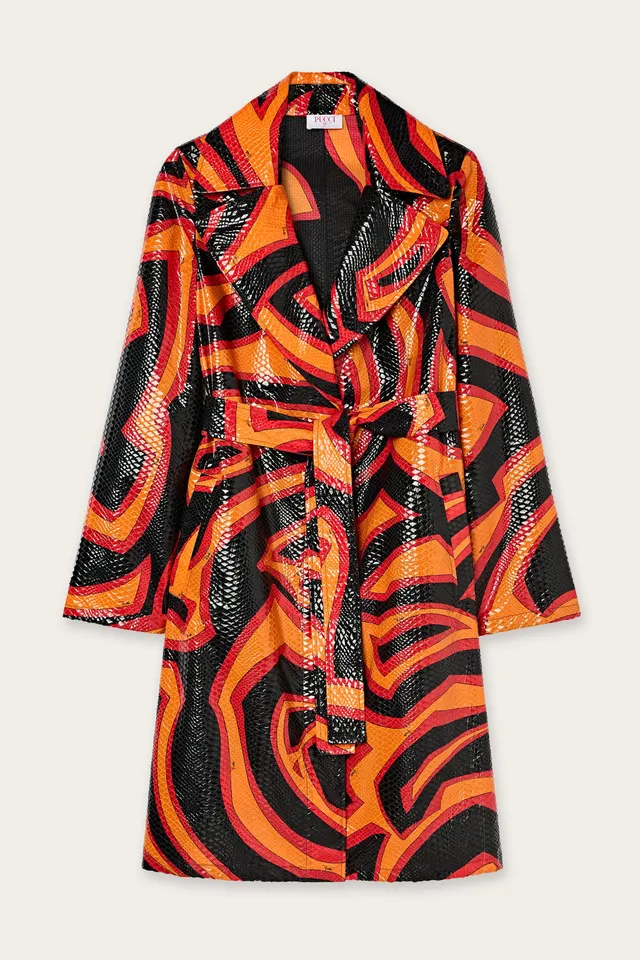 Emilio Pucci Labirinto trench orange noir nylon soie