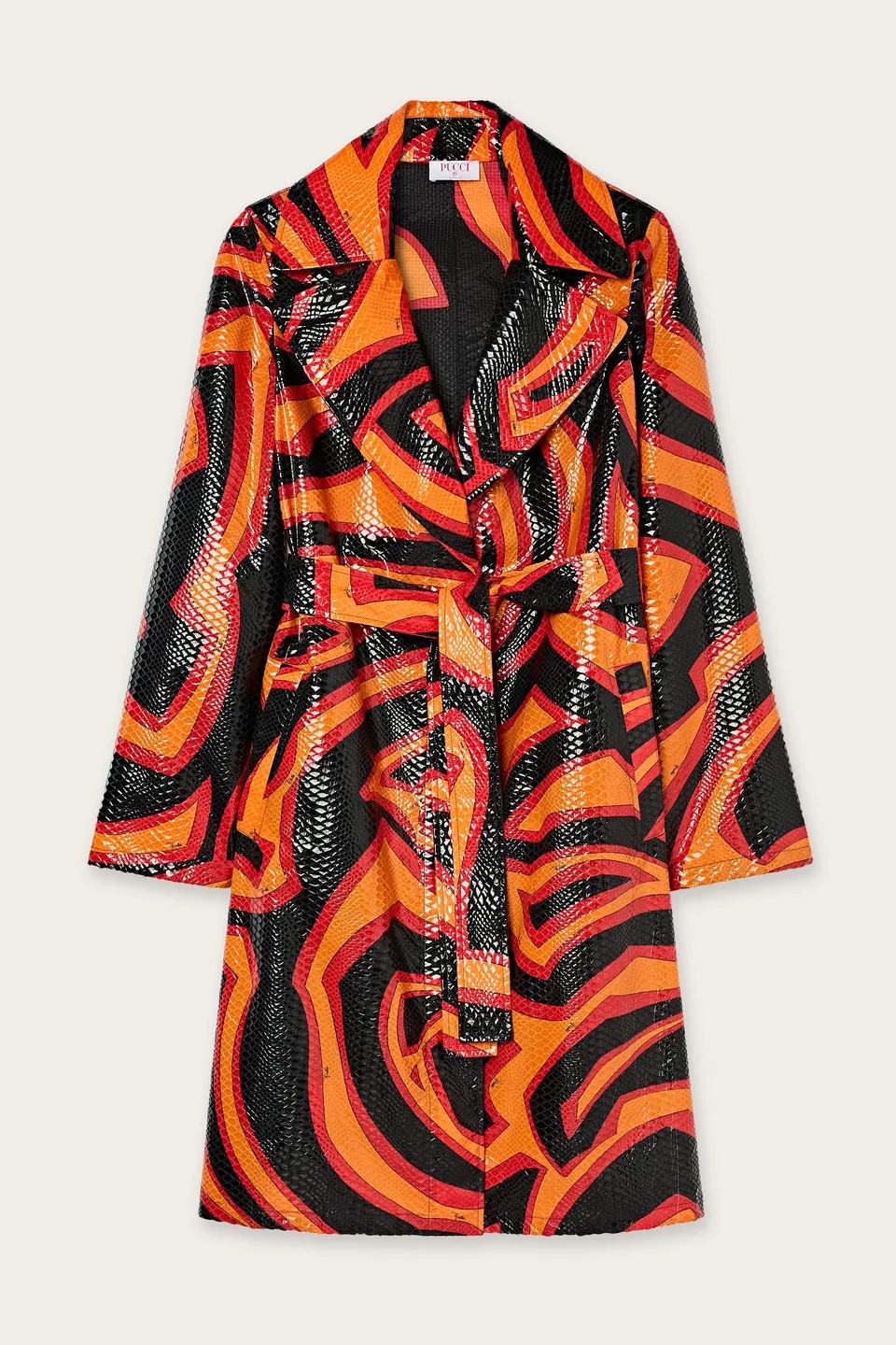 Emilio Pucci Labirinto trench orange noir nylon soie