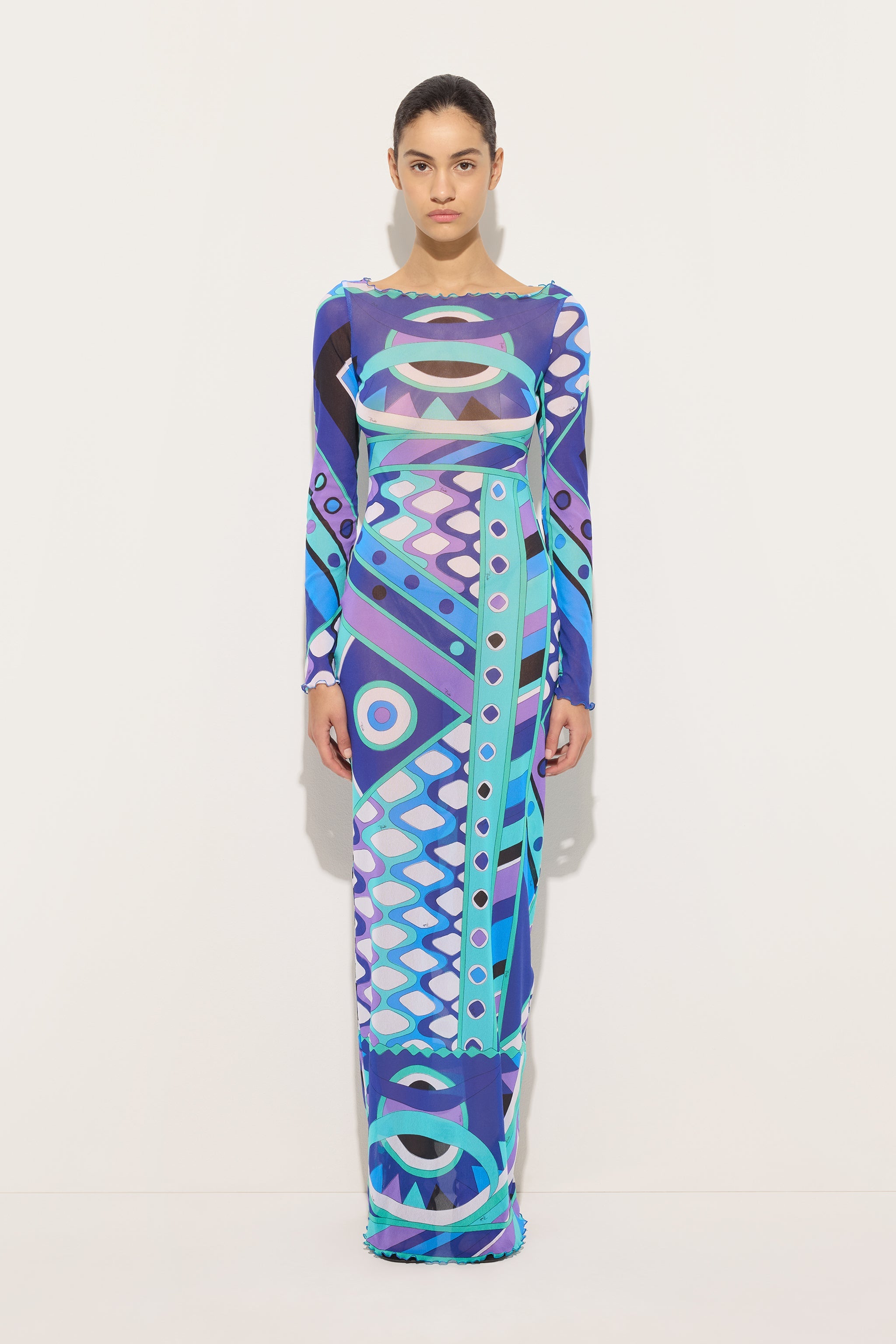Emilio Pucci Vivara 6HJI366H849 robe tulle turquoise bleu