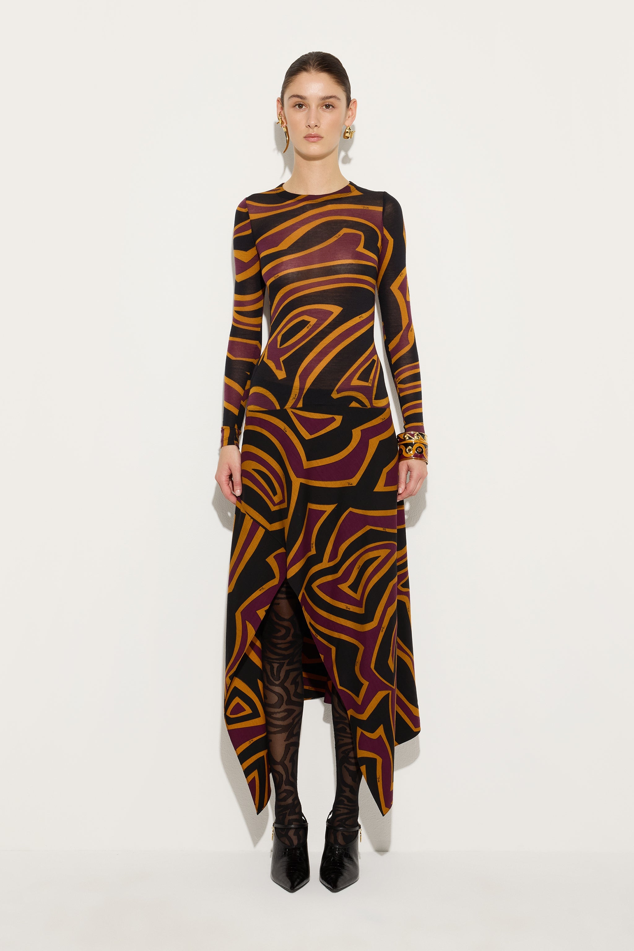 Emilio Pucci Robe Labirinto jersey Bordeaux Gold longue 38