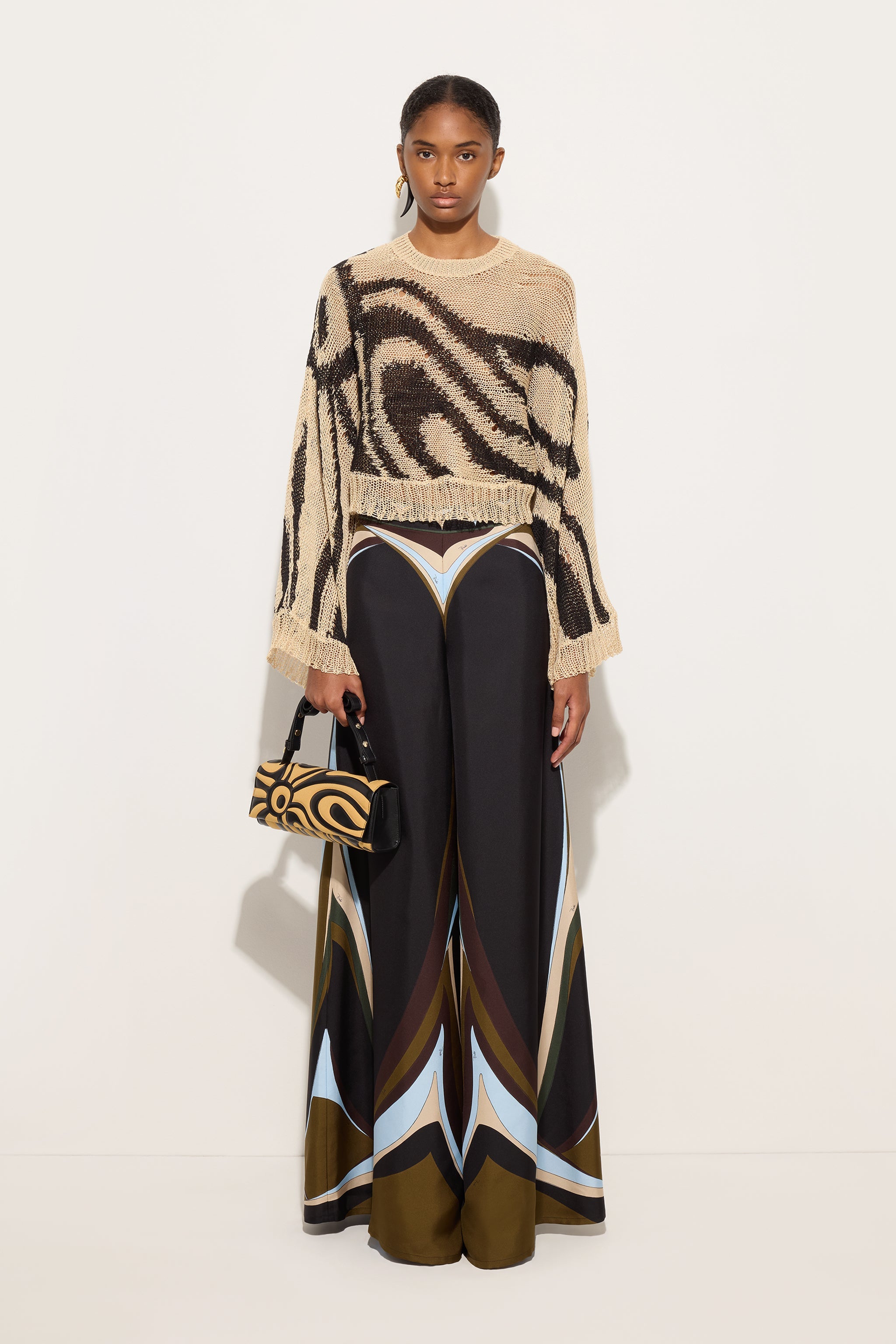 Emilio Pucci Pantalon palazzo Fari kaki bleu soie 38