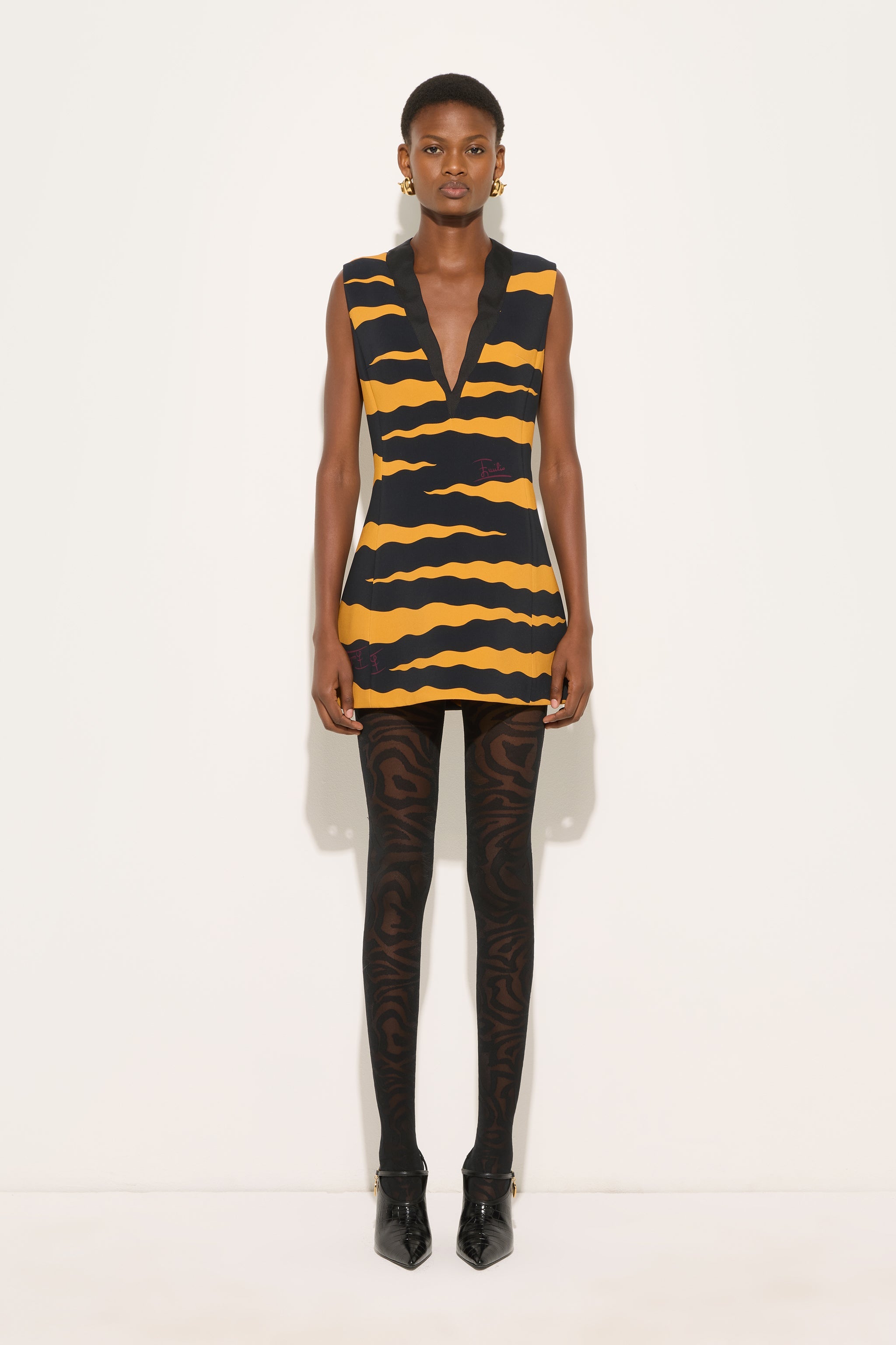 Emilio Pucci Fiamme robe cady noir or 38