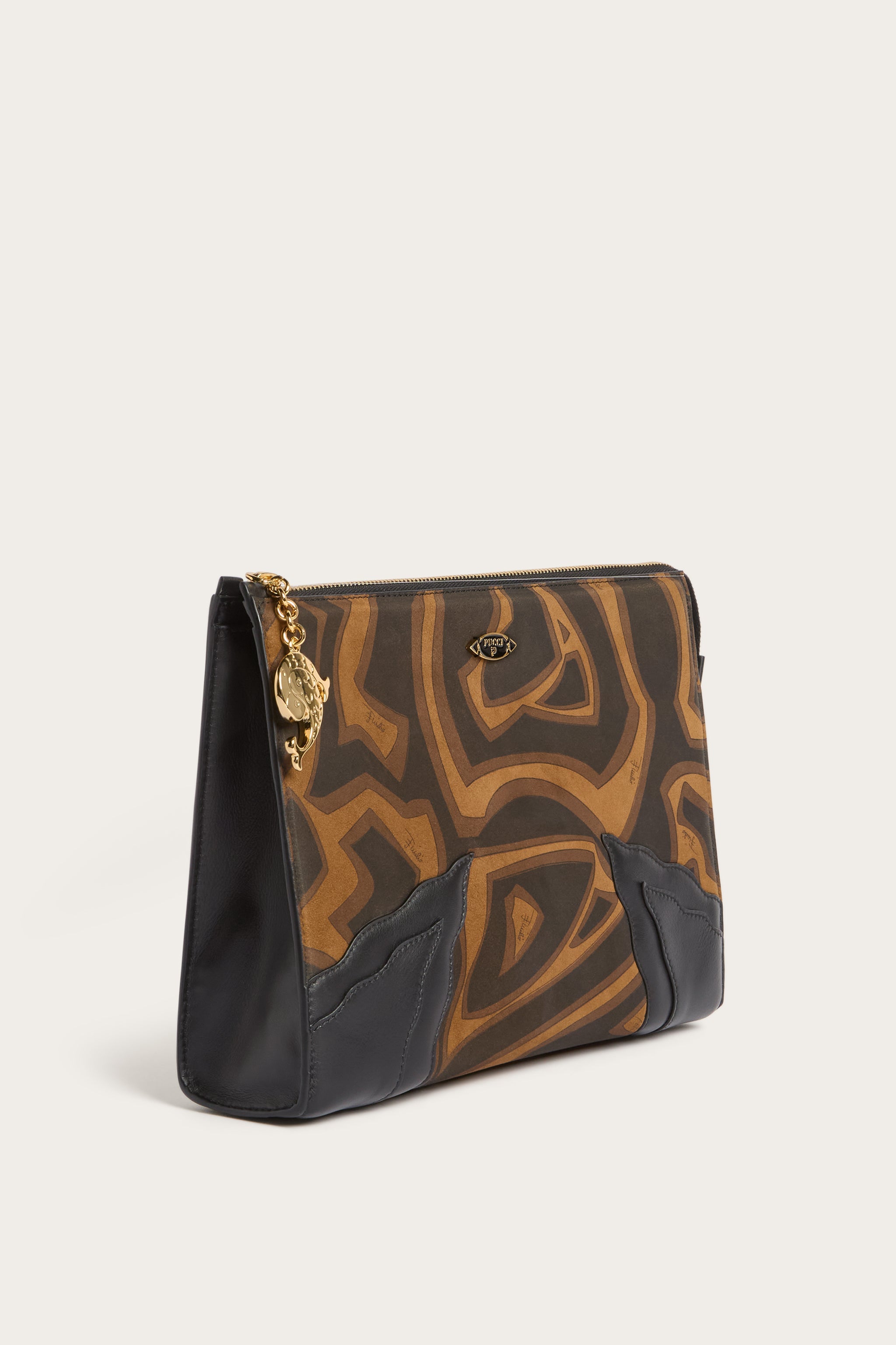 Emilio Pucci Palio pochette suède noir or
