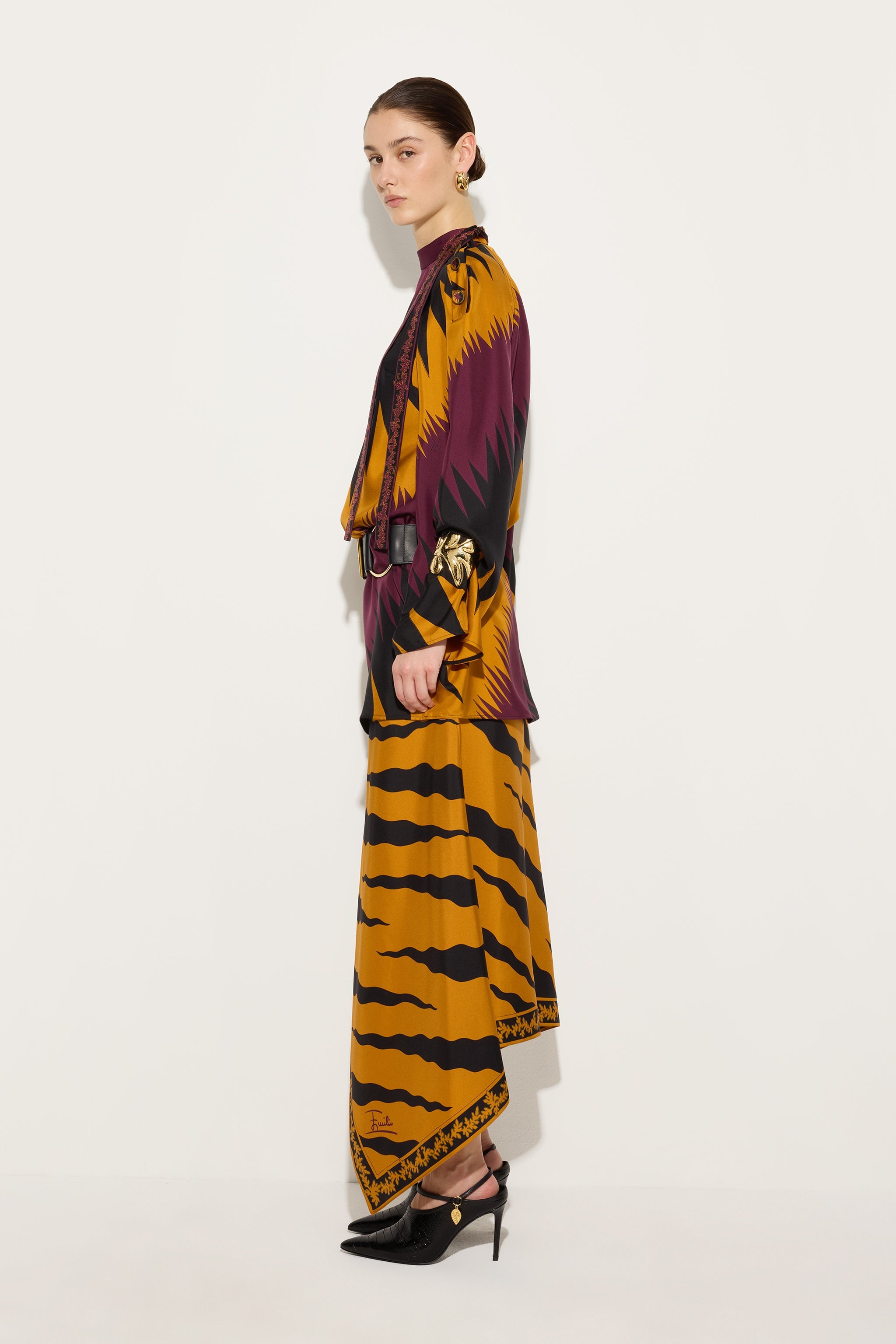 Emilio Pucci Drago robe soie tunique bordeaux or 38-48
