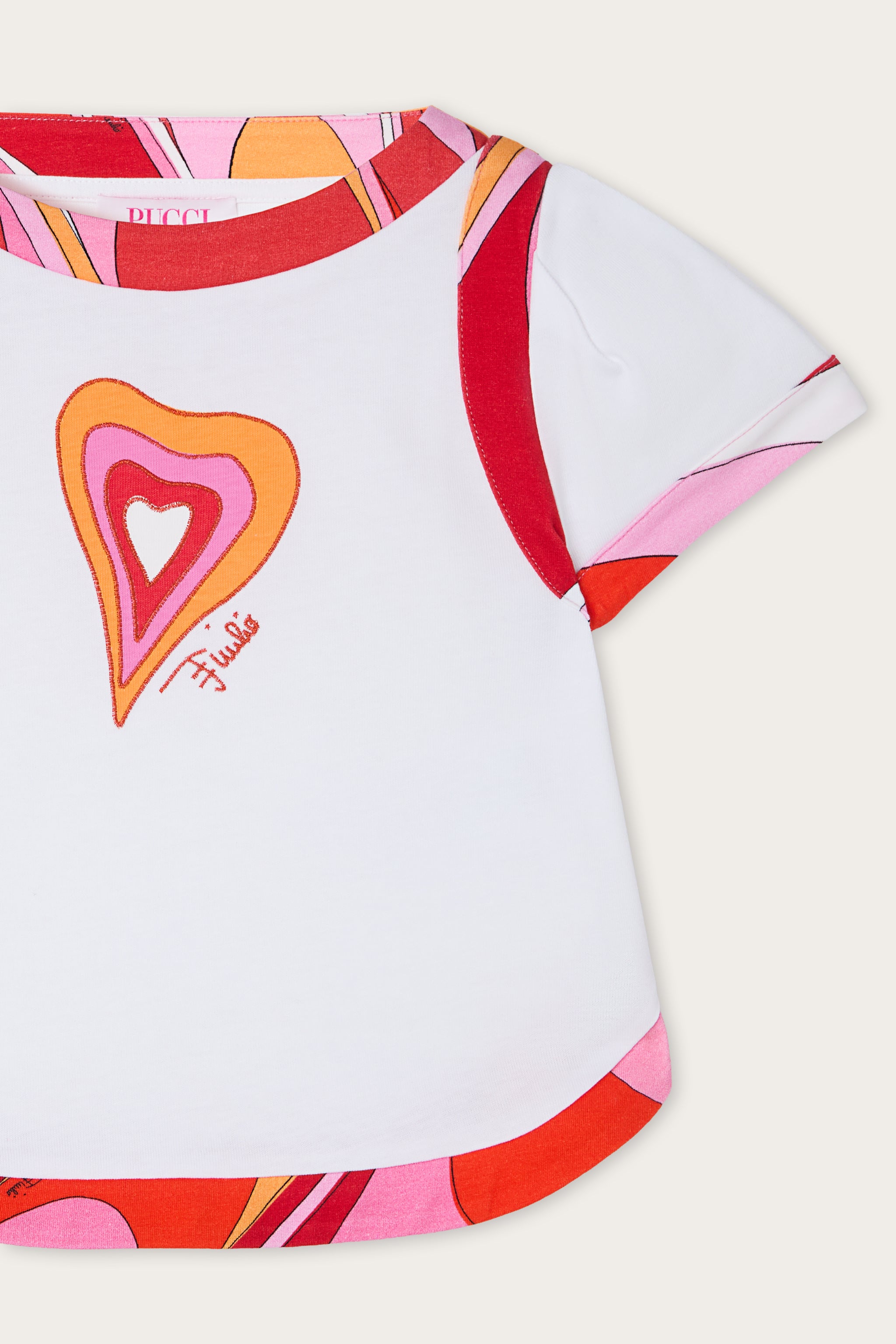 Emilio Pucci T-shirt enfant blanc coton bio cœur brodé