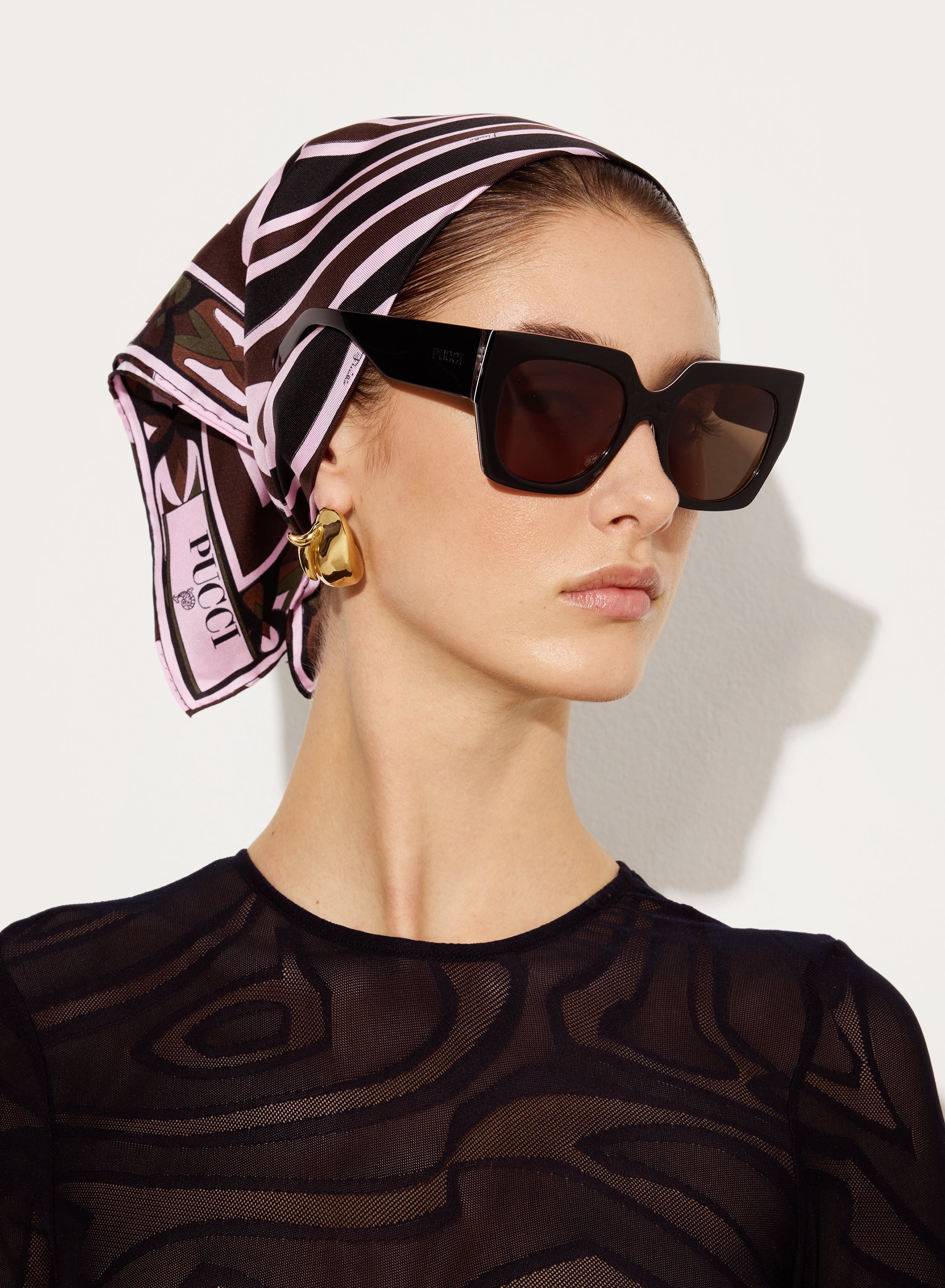 Emilio Pucci Silks Carré Piccolo foulard soie kaki rose 52x52