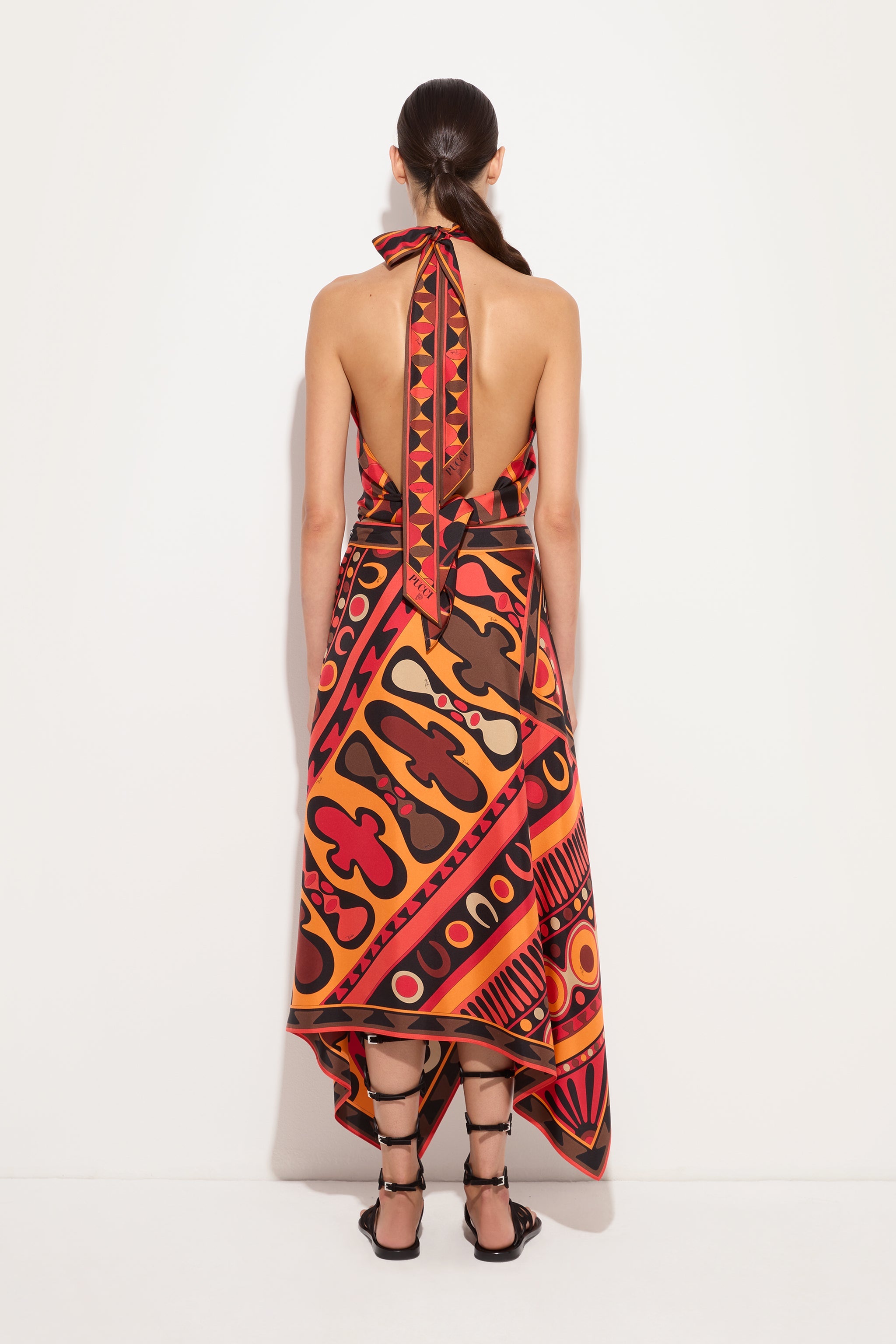 Emilio Pucci Soleil Jupe en soie orange/noir