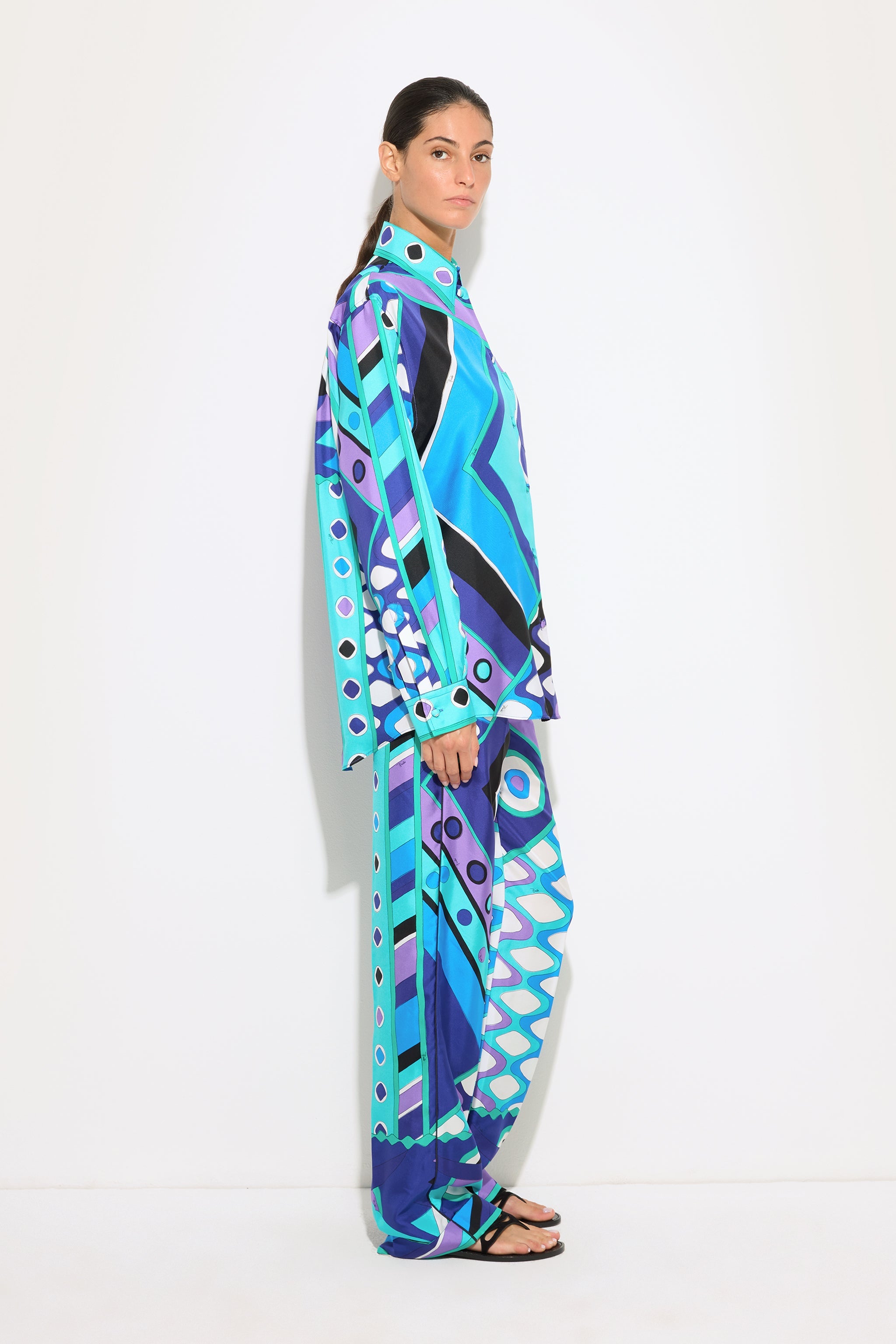 Emilio Pucci Vivara chemise soie turquoise S