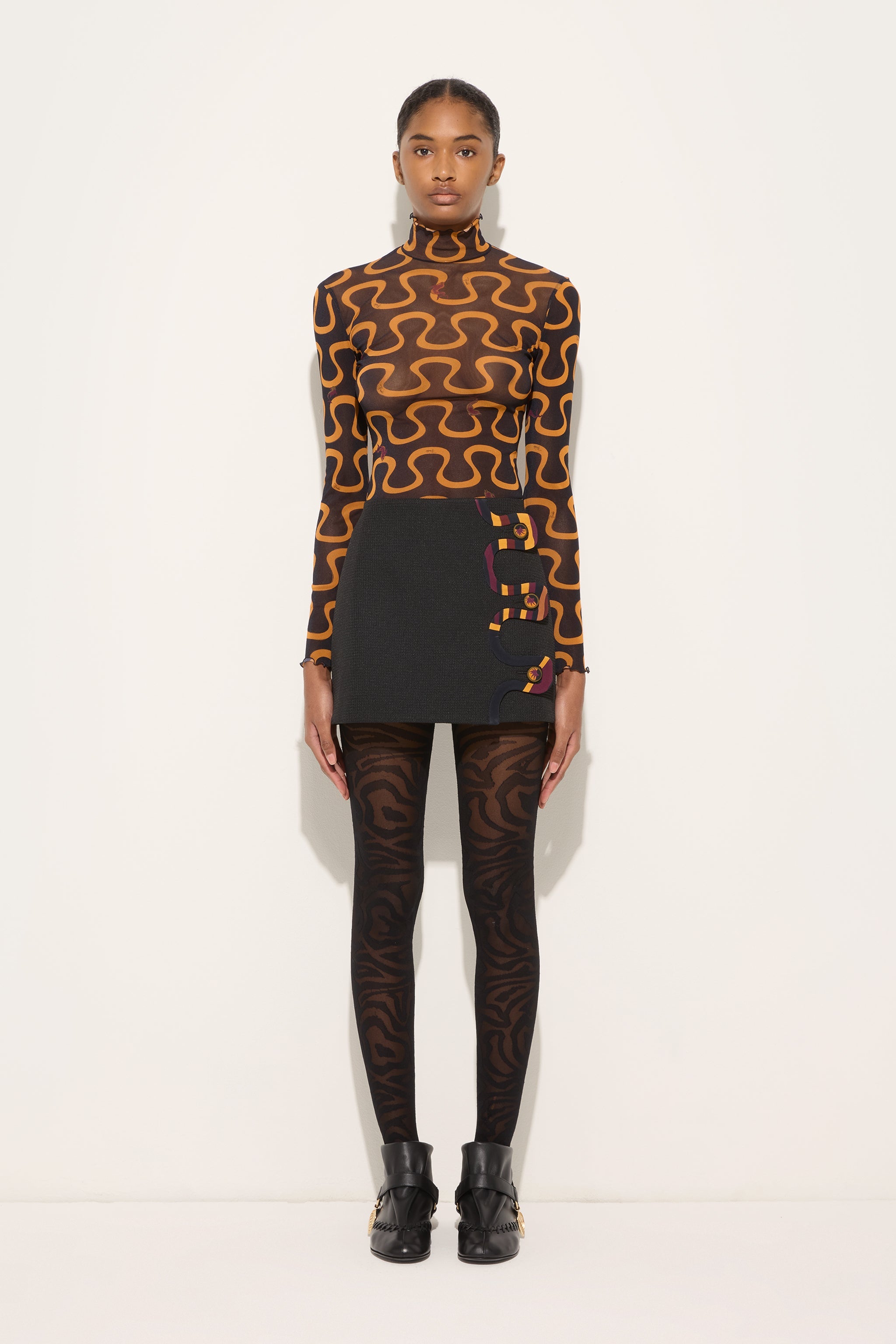 Emilio Pucci Tops Onda top noir doré tulle col haut
